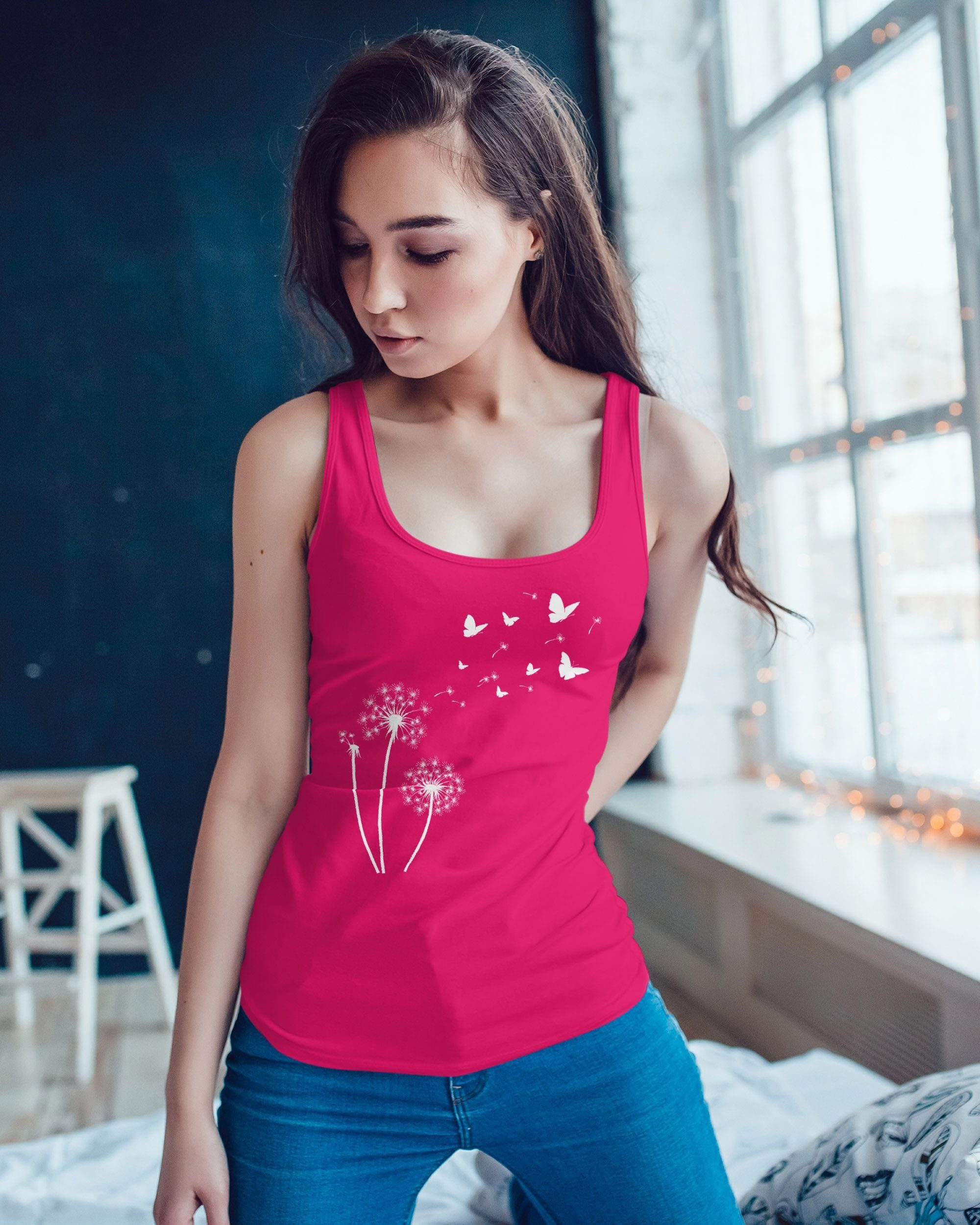 Neverless Tanktop Damen Tank-Top Pusteblume Schmetterlinge günstig online kaufen