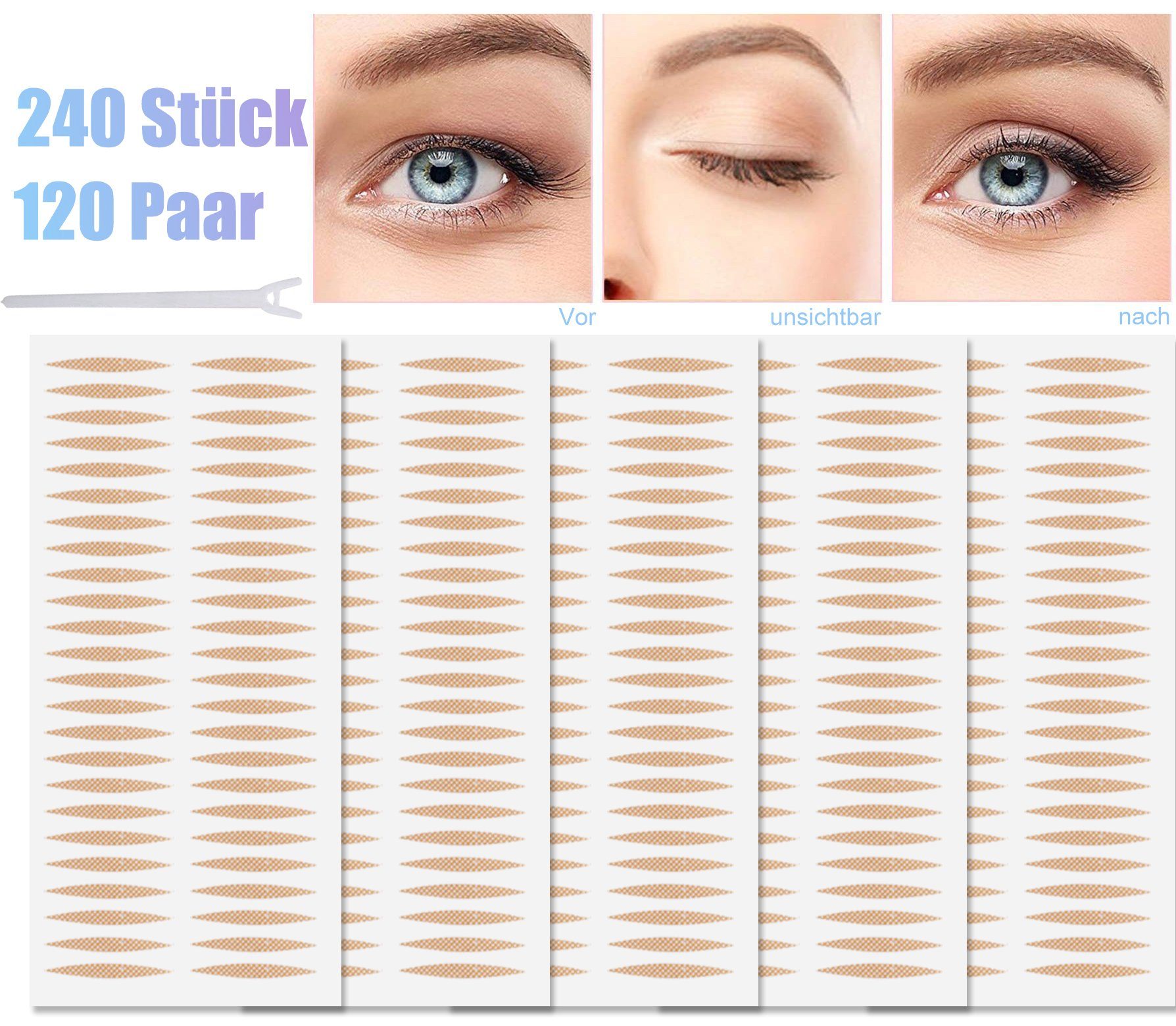 Vaxiuja Augen-Make-Up-Set 240 Stück Unsichtbare Doppelte Augenlid Band Schlupflid Tapes, 1-tlg. | Augen-Make-Up