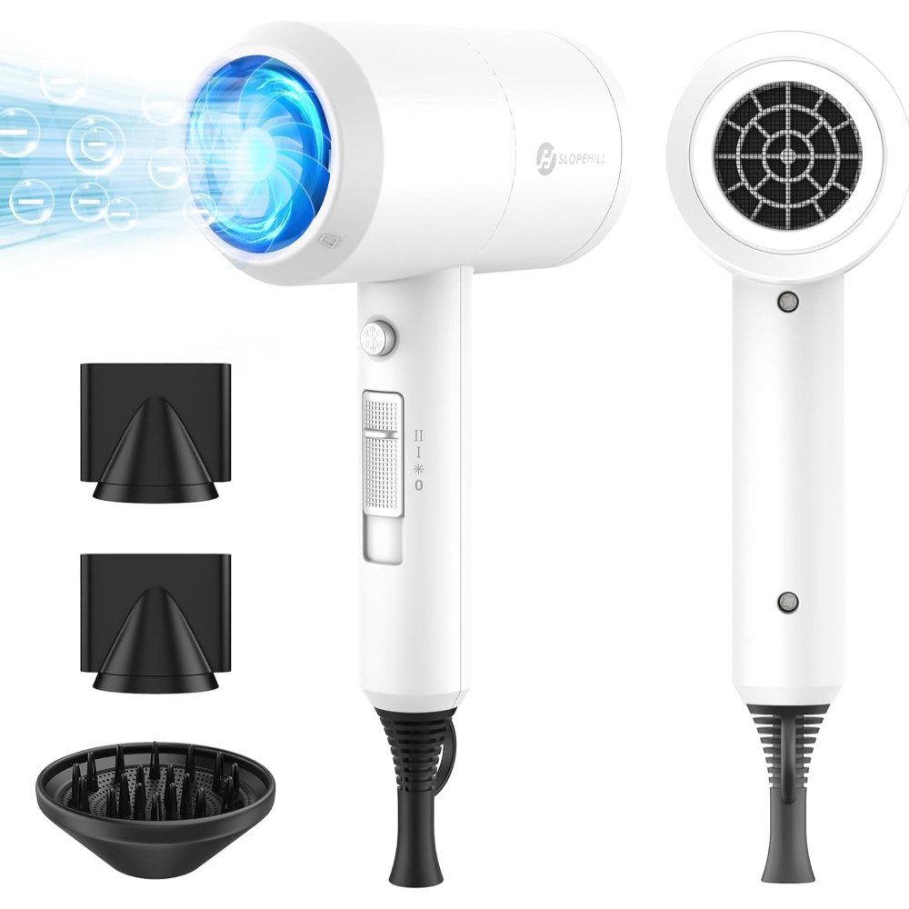 slopehill Haartrockner AC Motor Schnelltrocknen Hair Dryer, Salon mit Heiß-/Kalttaste, 1800 W, Profi Styling Set mit Diffusor und Konzentrator, 3 Concentrators and Diffuser, 3 Temperatureinstellungen, 2-Gang
