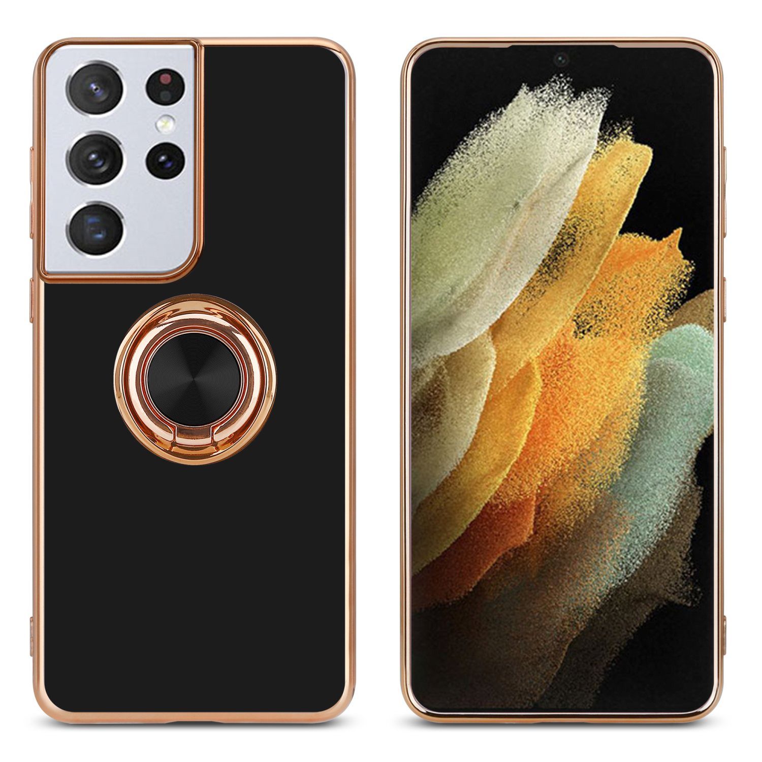 Cadorabo Handyhülle für Samsung Galaxy S21 ULTRA Hülle Samsung Galaxy S21 ULTRA, Schutzhülle - TPU Silikon Hülle - mit Kameraschutz und Ring
