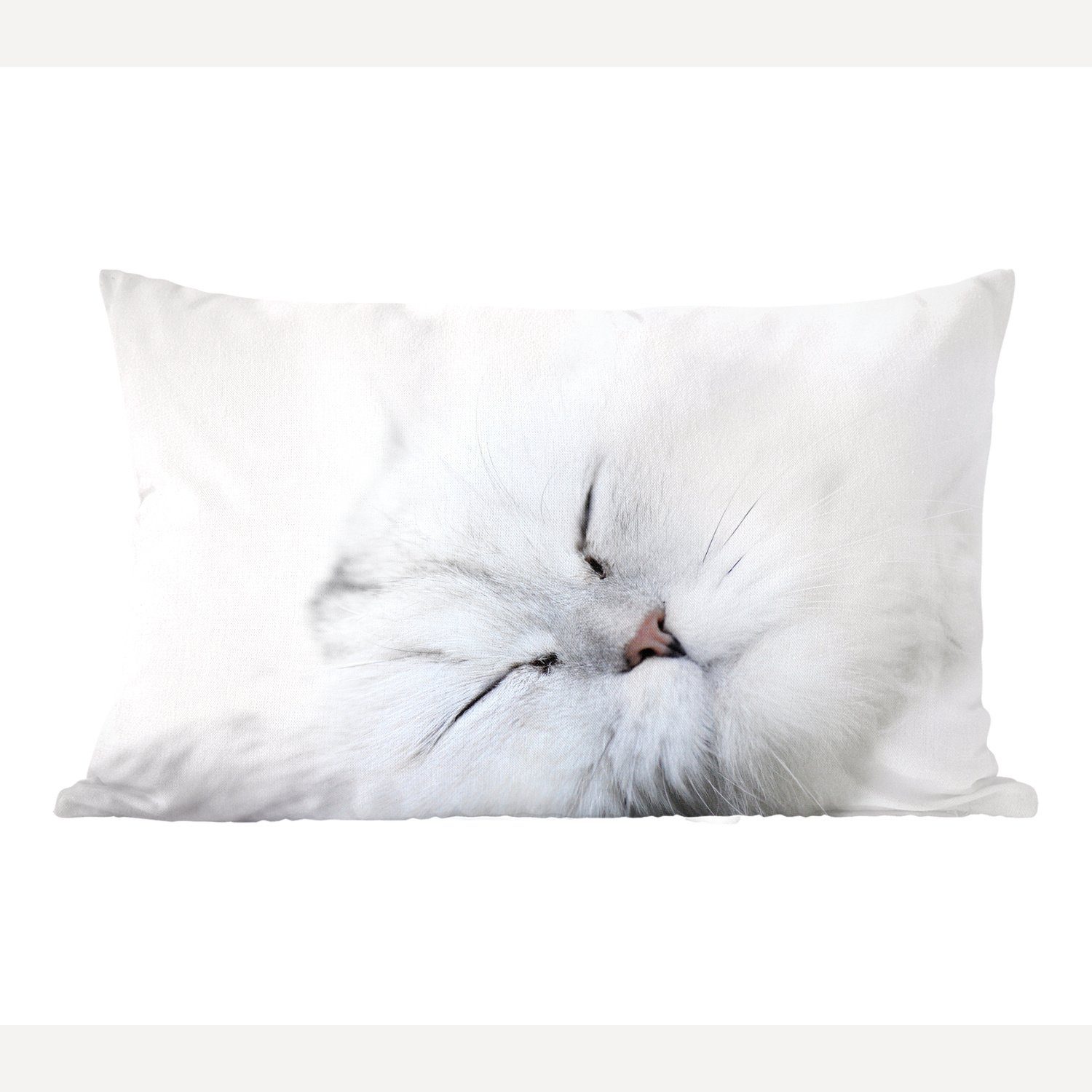 MuchoWow Dekokissen Katze - Weiß - Großaufnahme, Wohzimmer Dekoration, Zierkissen, Dekokissen mit Füllung, Schlafzimmer