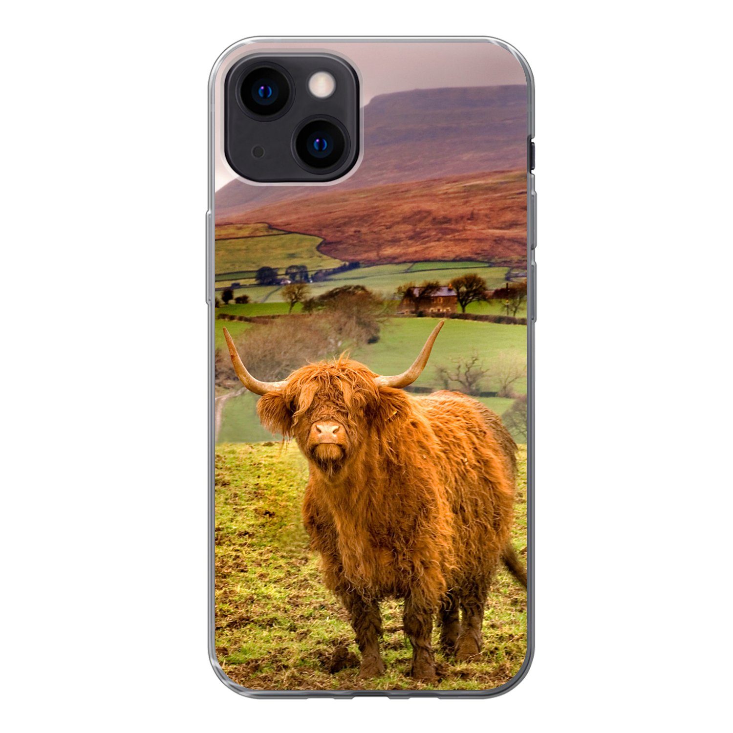 MuchoWow Handyhülle für Apple iPhone 13 Schottischer Highlander - Berg - Herbst, Smartphone-Bumper, Print, Handy Schutzhülle Dünn