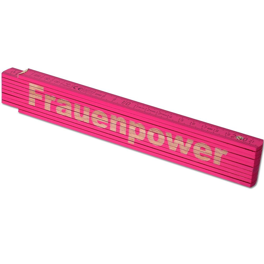 TE-Trend Zollstock Pink 2 Meter Maßstab Gliedermaßstab Laser Gravur Frauenpower, 90° Rasterung und Winkelmesser