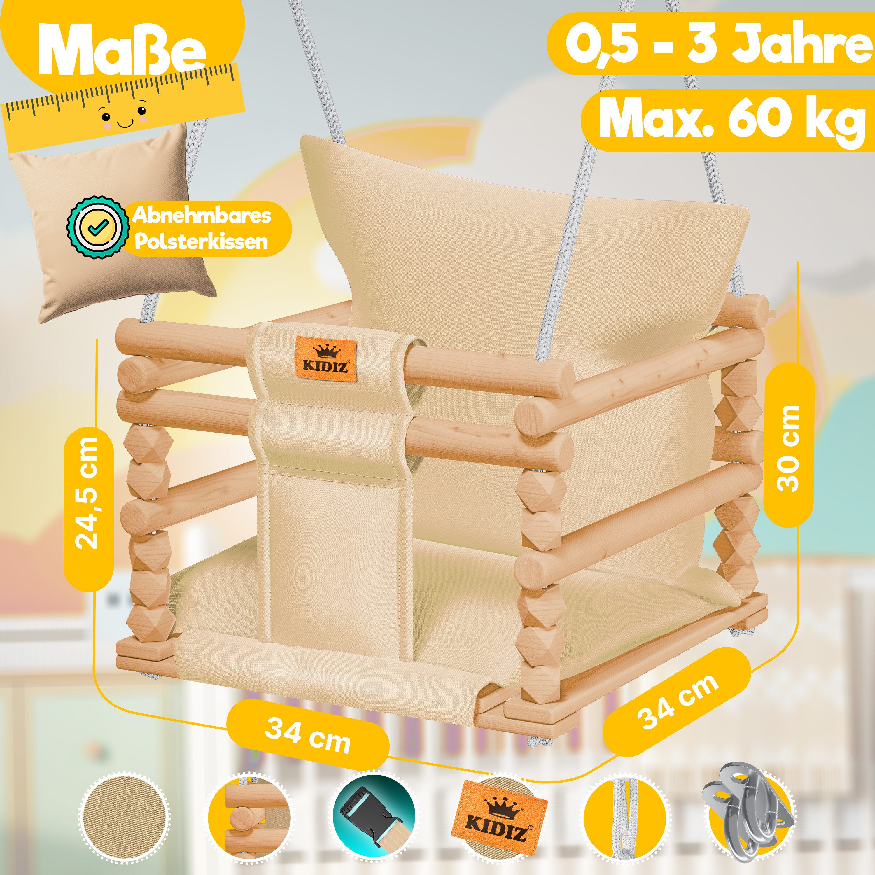 KIDIZ Babyschaukel, Kinderschaukel Schaukelsitz mit Polsterung