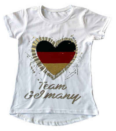 THREE OAKS Rundhalsshirt »THREE OAKS Team Germany Kinder-T-Shirt angesagtes Sommer-Shirt mit Wende-Pailletten Rundhals-Shirt Weiß«