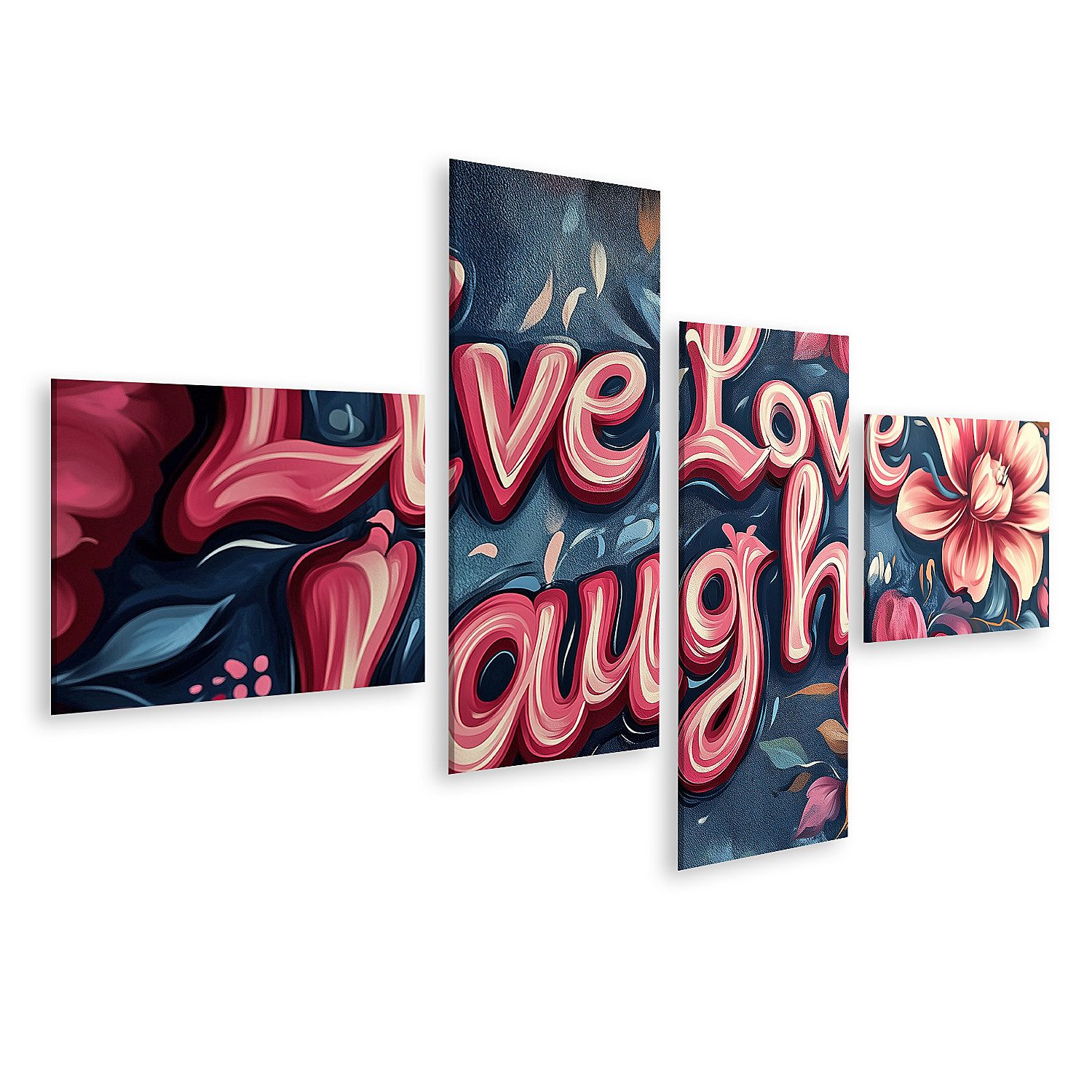 Leinwandbild Lebe Liebe Lache Buntes Blumen Kunstwerk