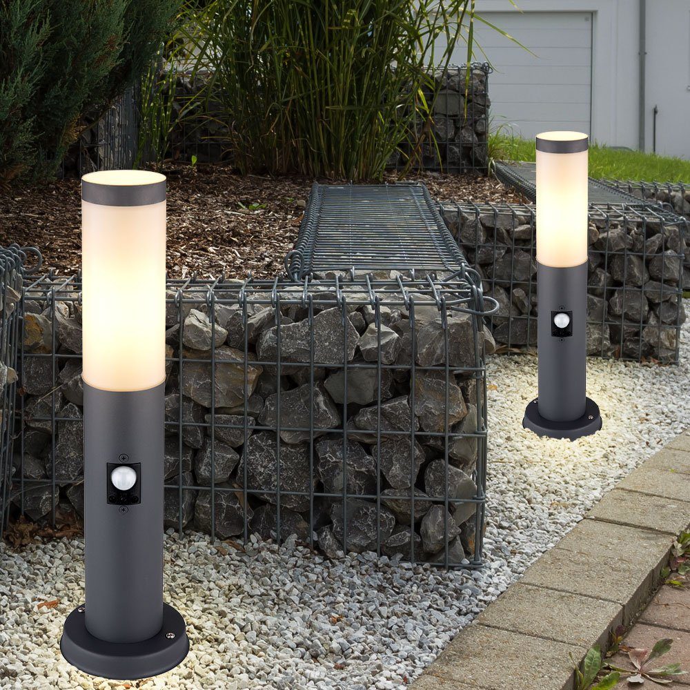 Lampe Edelstahl etc-shop Außen-Stehlampe, LED Außen Bewegungsmelder Garten Leuchtmittel Stand Warmweiß, Steh inklusive,