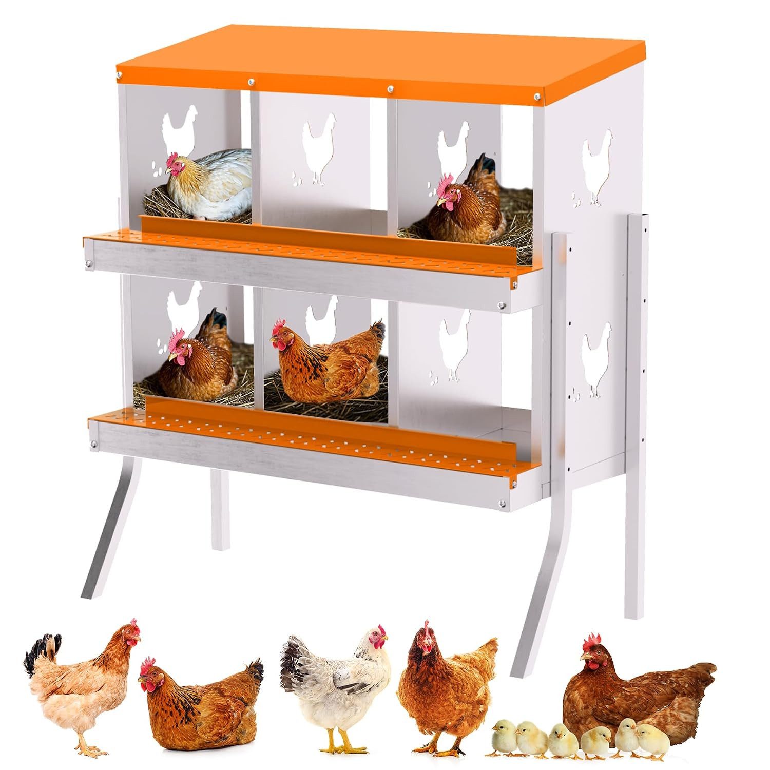 GarveeMore Hühnerstall 6‑facher Metall‑Nistkasten für Hennen Enten Geflügel, Eiersammlung