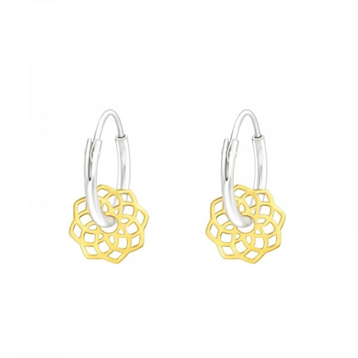 ALEXANDER YORK Paar Creolen Charm-PLÄTTCHEN BLUME in Gold, 2-tlg., 925 Sterling Silber