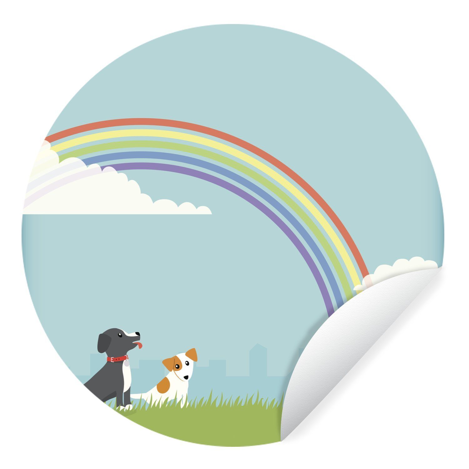 MuchoWow Wandsticker Eine Illustration von zwei Hunden unter einem Regenbogen (1 St), Tapetenkreis für Kinderzimmer, Tapetenaufkleber, Rund, Wohnzimmer