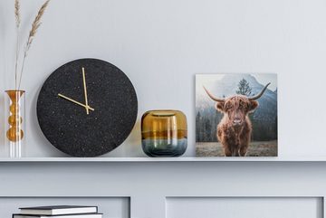 OneMillionCanvasses® Leinwandbild Schottischer Hochländer - Kuh - Tiere - Berg - Natur, (1 St), Leinwand Bilder für Wohnzimmer Schlafzimmer