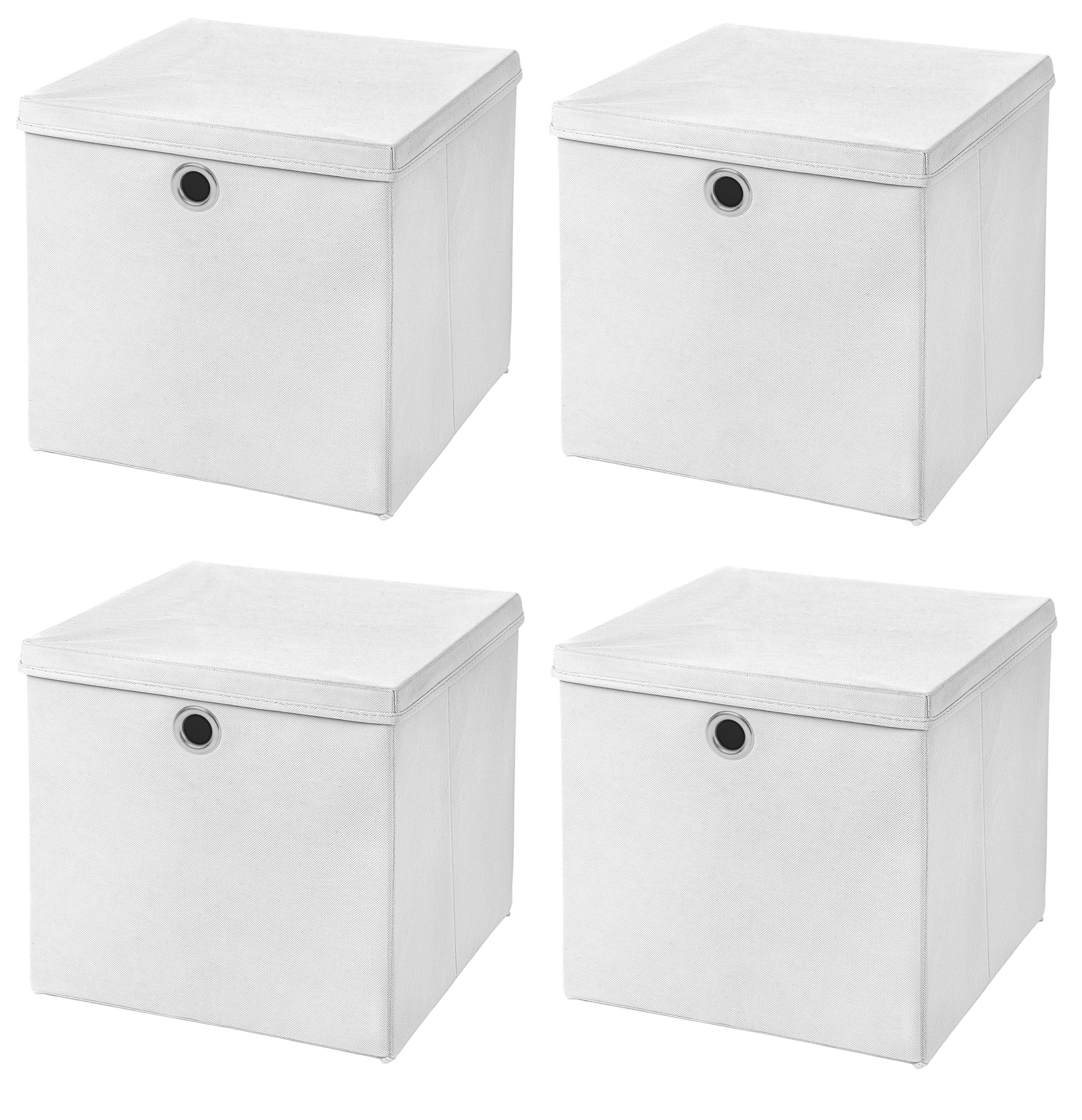 Faltbox 4 Stück 33 x 33 x 33 cm Faltbox mit Deckel Stoffbox Aufbewahrungsbox (4er SET 33x33x33) in verschiedenen Farben 33cm