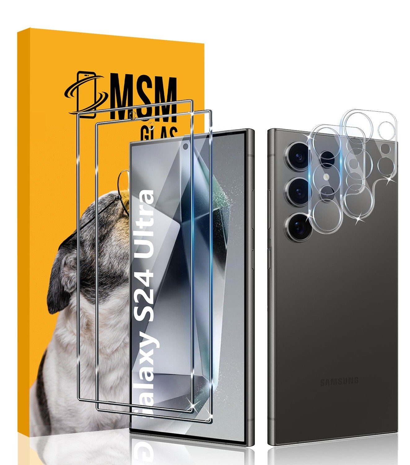 MSM Displayschutzglas 4in1 Schutzglas für Samsung Galaxy S24 Ultra Panzerfolie Klar