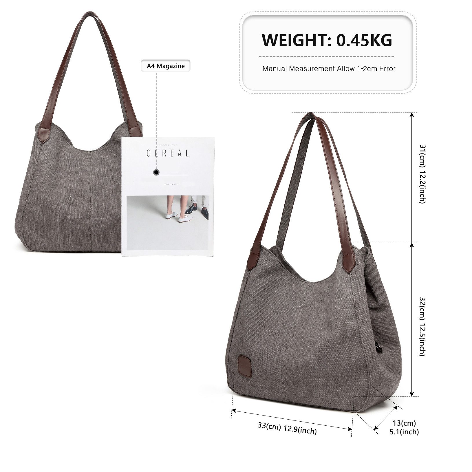 KONO Schultertasche Vintage Handtasche Damen Canvas günstig online kaufen