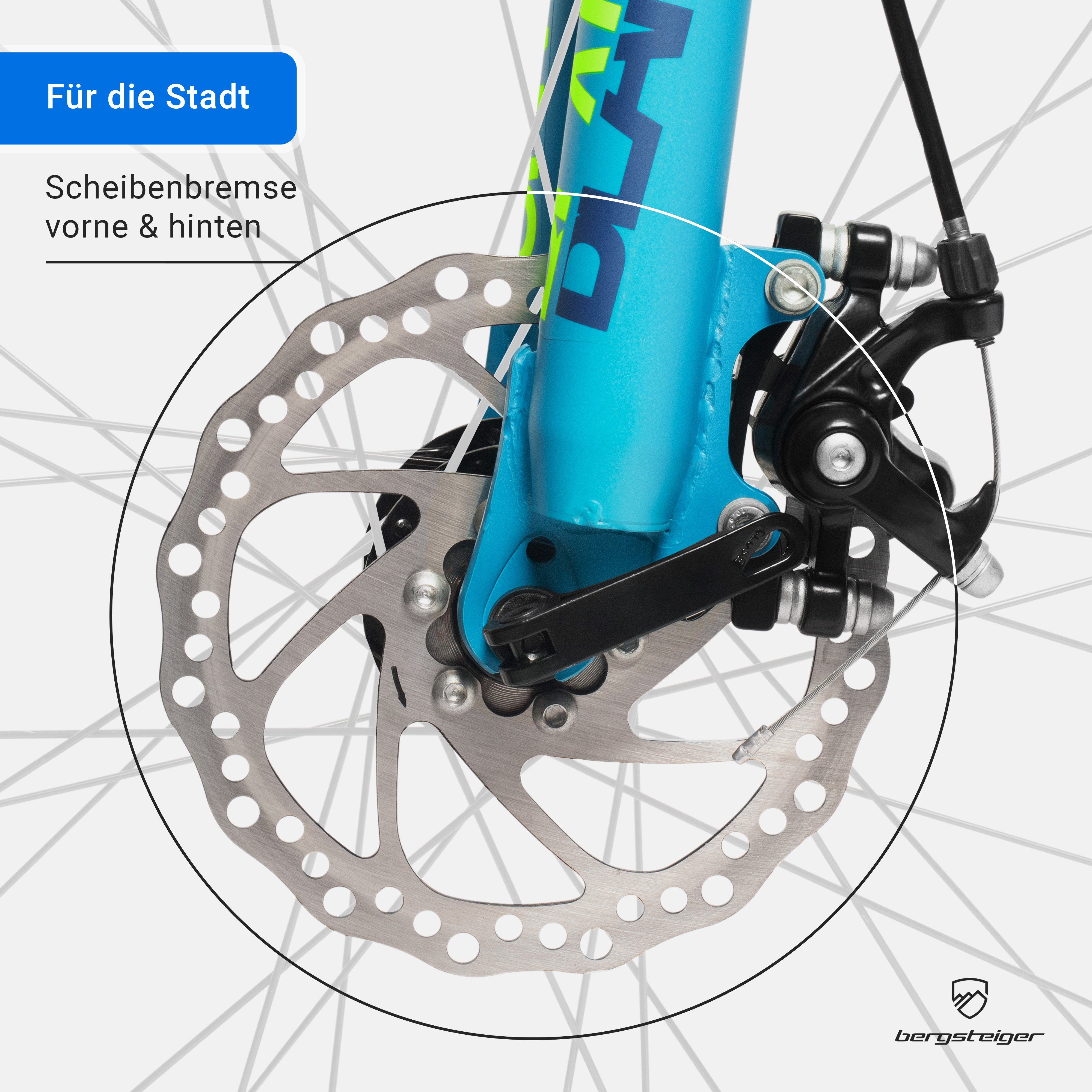 bergsteiger Mountainbike Makalu 26, 29 Zoll Mountainbike Alu, geeignet ab 150 cm, Damen, Herren, 21 Gang Shimano Tourney RD-TY300 Schaltwerk, Kettenschaltung, Scheibenbremsen
