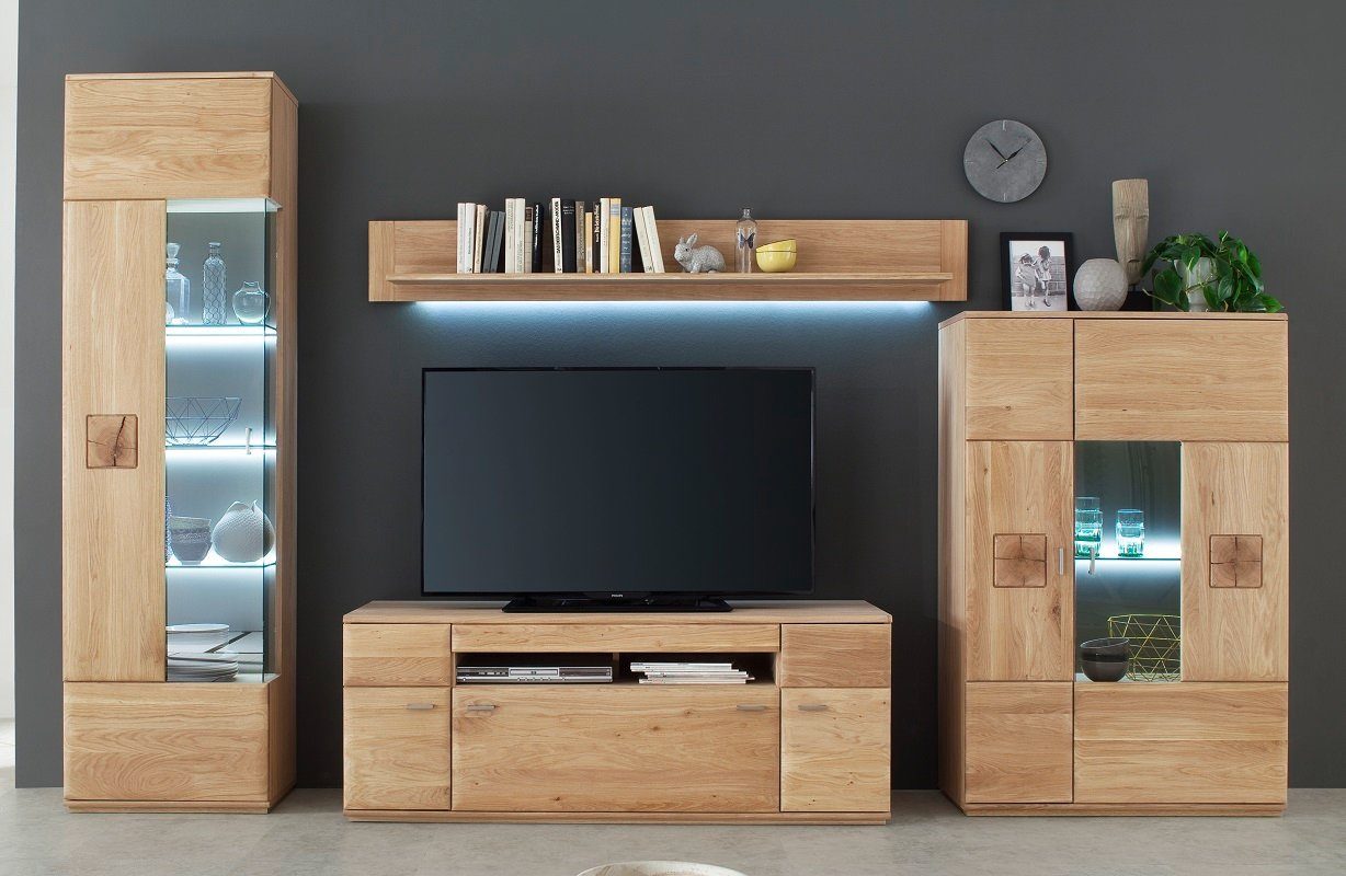 MCA furniture Wohnwand Wohnwand Anbauwand I Bologna, Eiche Bianco, 4-teilig, (4-St)