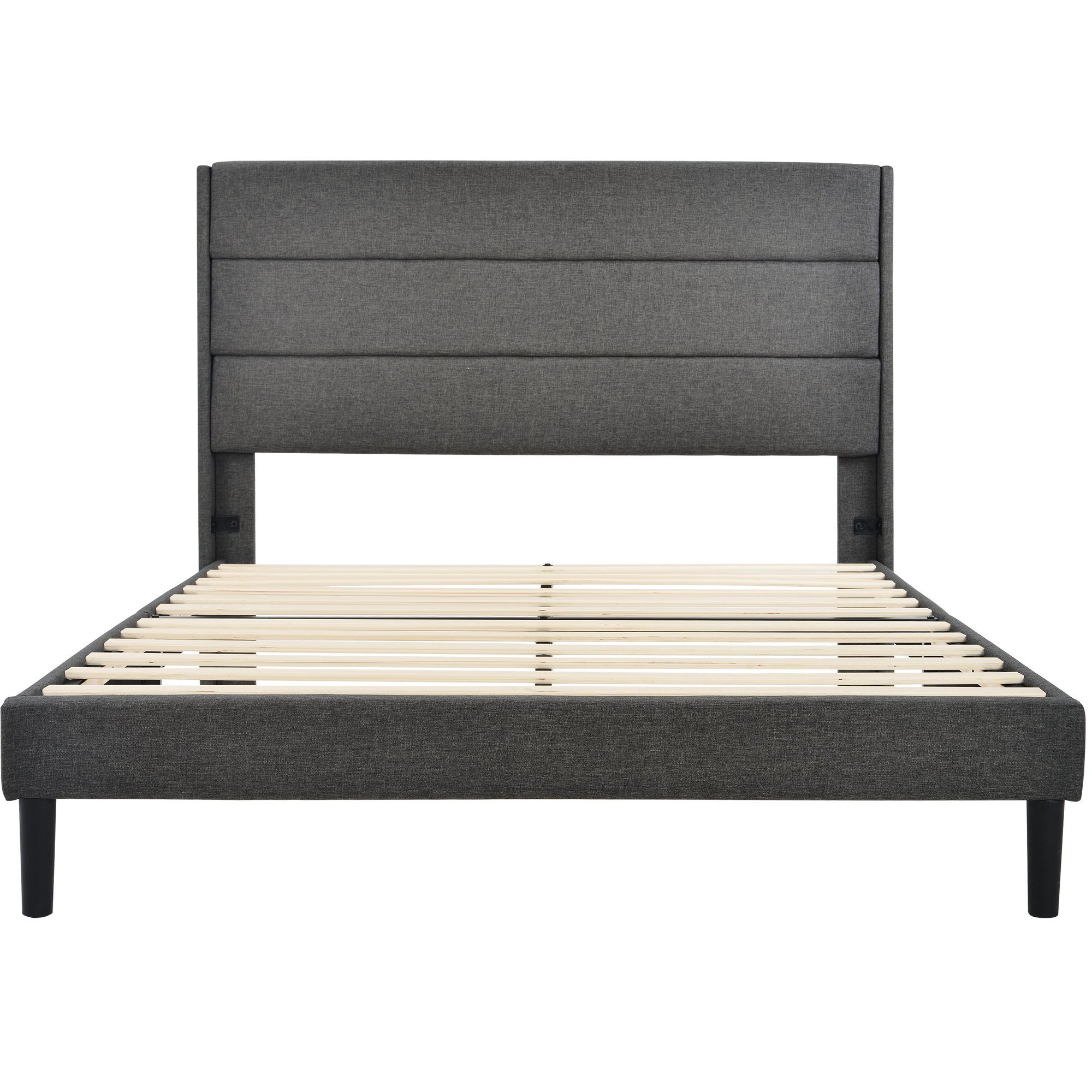 Polsterbett, 140 x 200 cm Doppelbett Ehebett mit Lattenrost & Kopfteil, Leinen