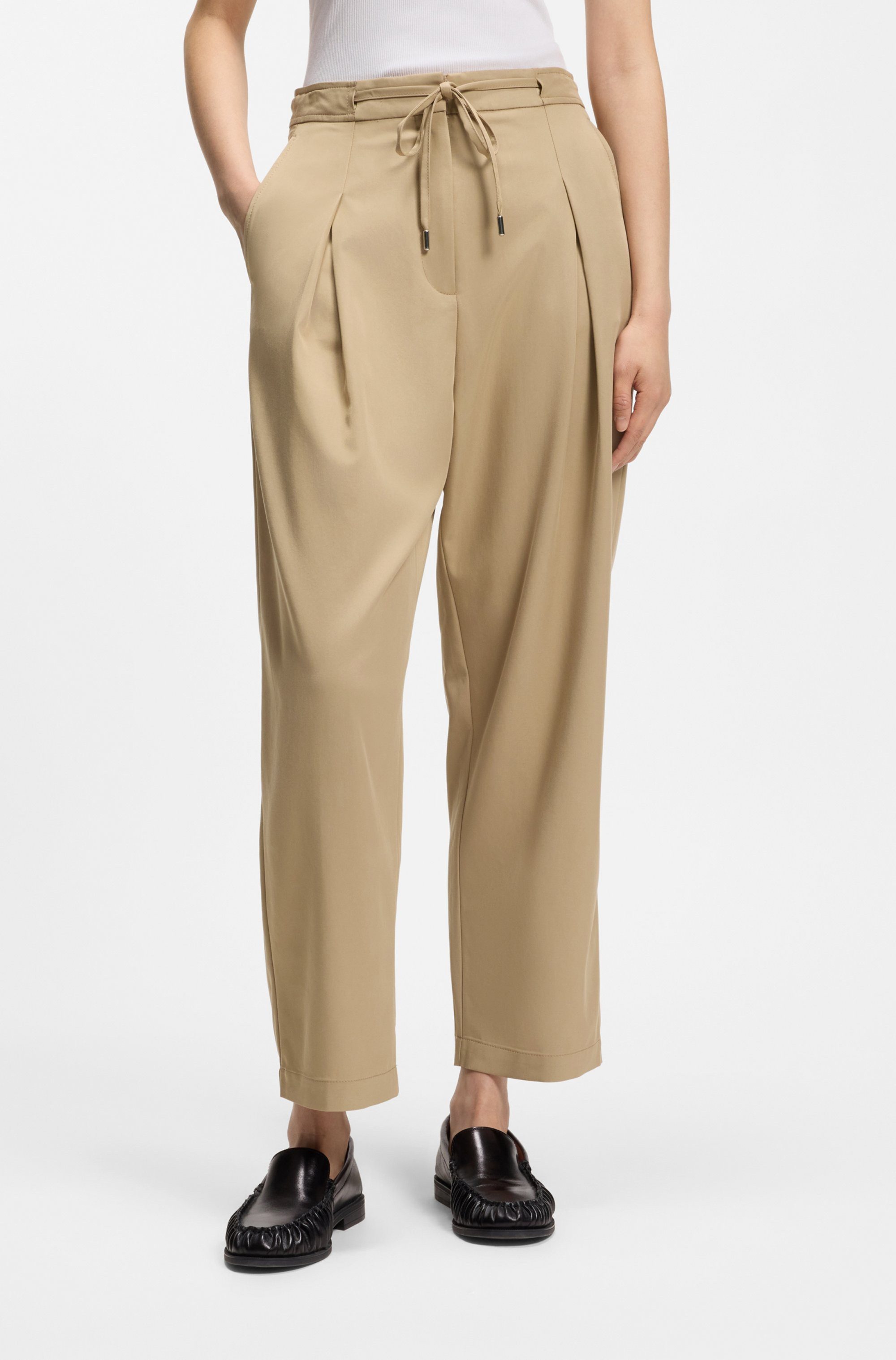 Boss Orange Bundfaltenhose Tophelia Premium Damenmode mit Bindeband, Tapered Fit