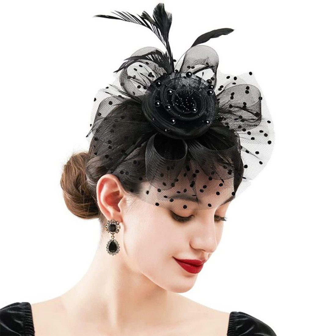 Perlen, elegant, Haarschmuck Party Hochzeit Diadem Hut GLAMO schwarz tragen,