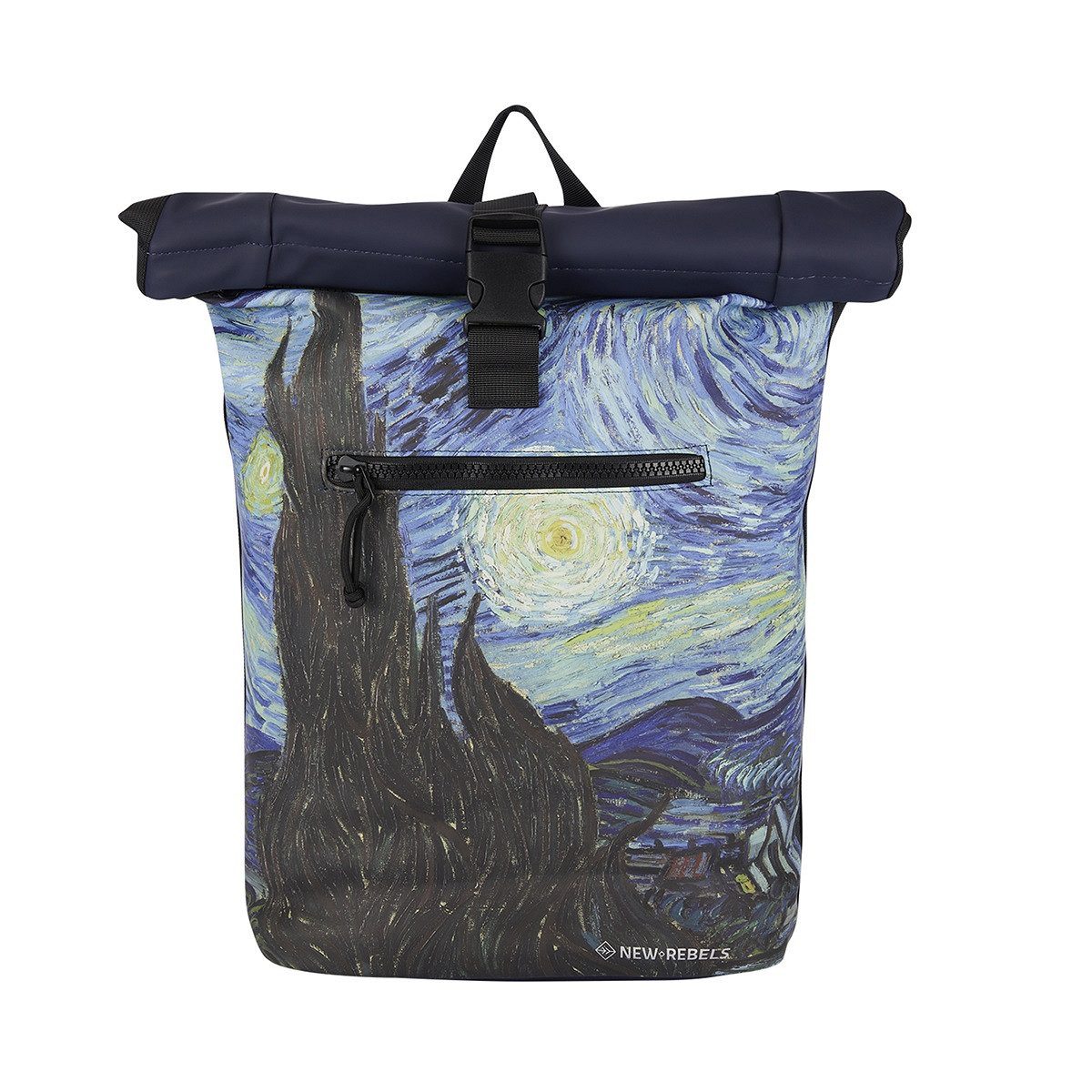 NEW REBELS Freizeitrucksack Roll Up RollTop Kurier Rucksack New York Starry Night, Sternennacht, wasserabweisendes Planenmaterial, Laptopfach