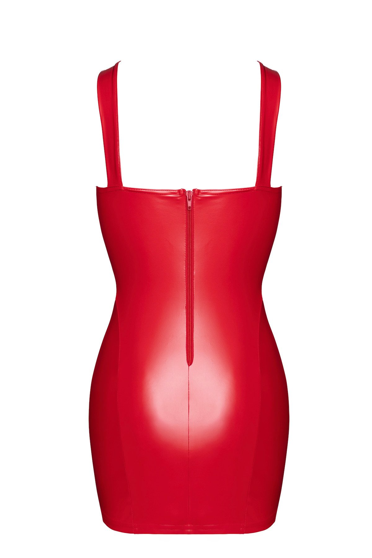 Noir Handmade Minikleid Damen Wetlook Kleid rot mit Schnürung und Ausschnitt transparent offen
