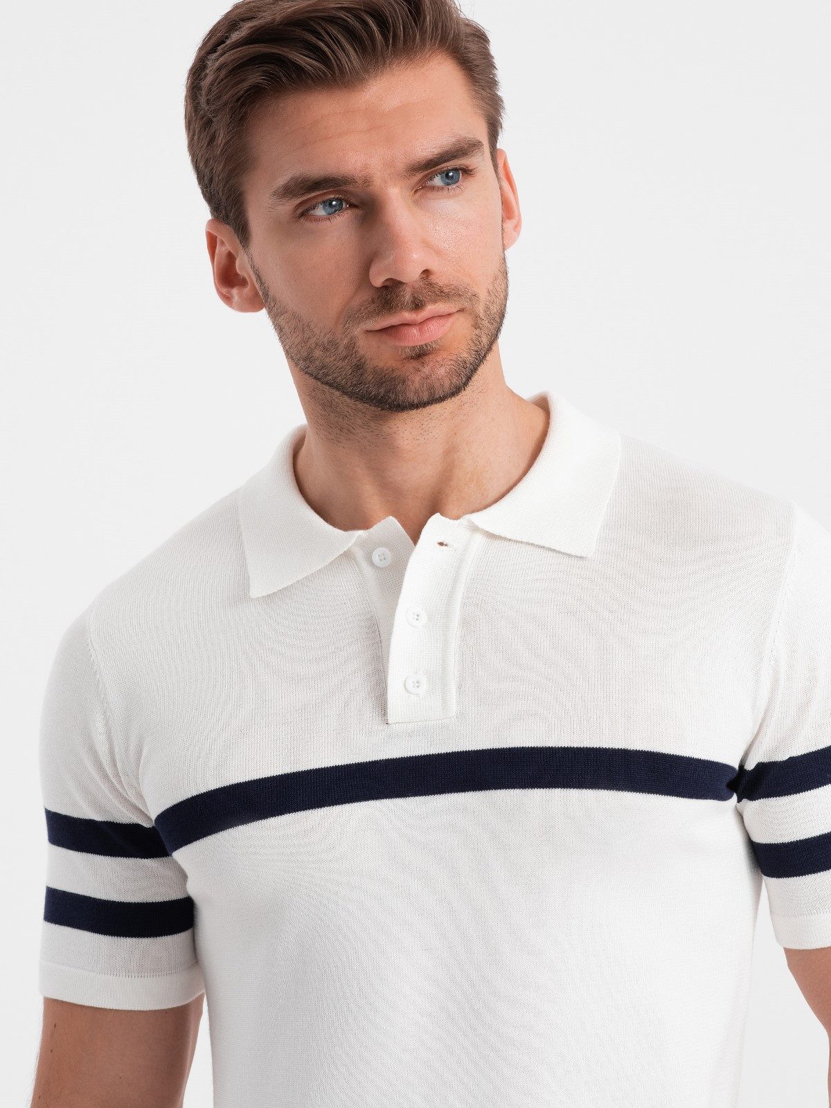 OMBRE Poloshirt Herren-Poloshirt aus weichem Strick mit kontrastierenden Streifen