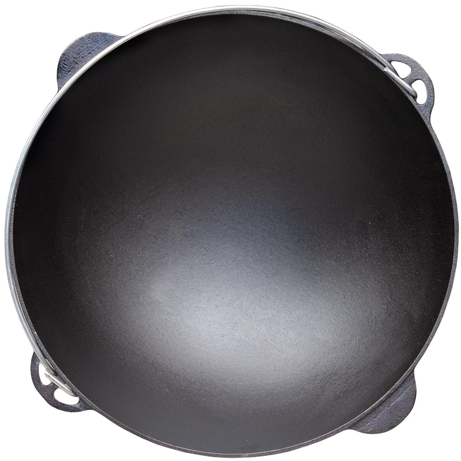 Bräter Gusseisen BIOL Kessel, Feuertopf (Spar-Set) Grilltopf Wok 15L Schwenktopf Kasan