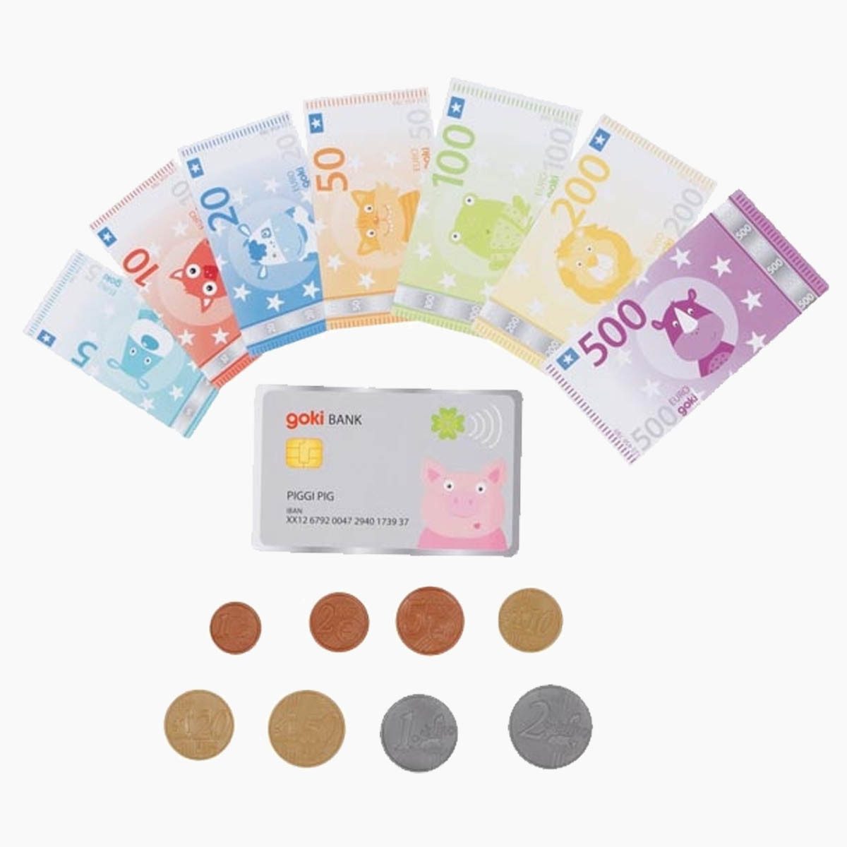 goki Spielkasse Spielgeld Tierische Taler und Kreditkarte, (177-tlg), perfekt für den kleinen Einkaufsladen