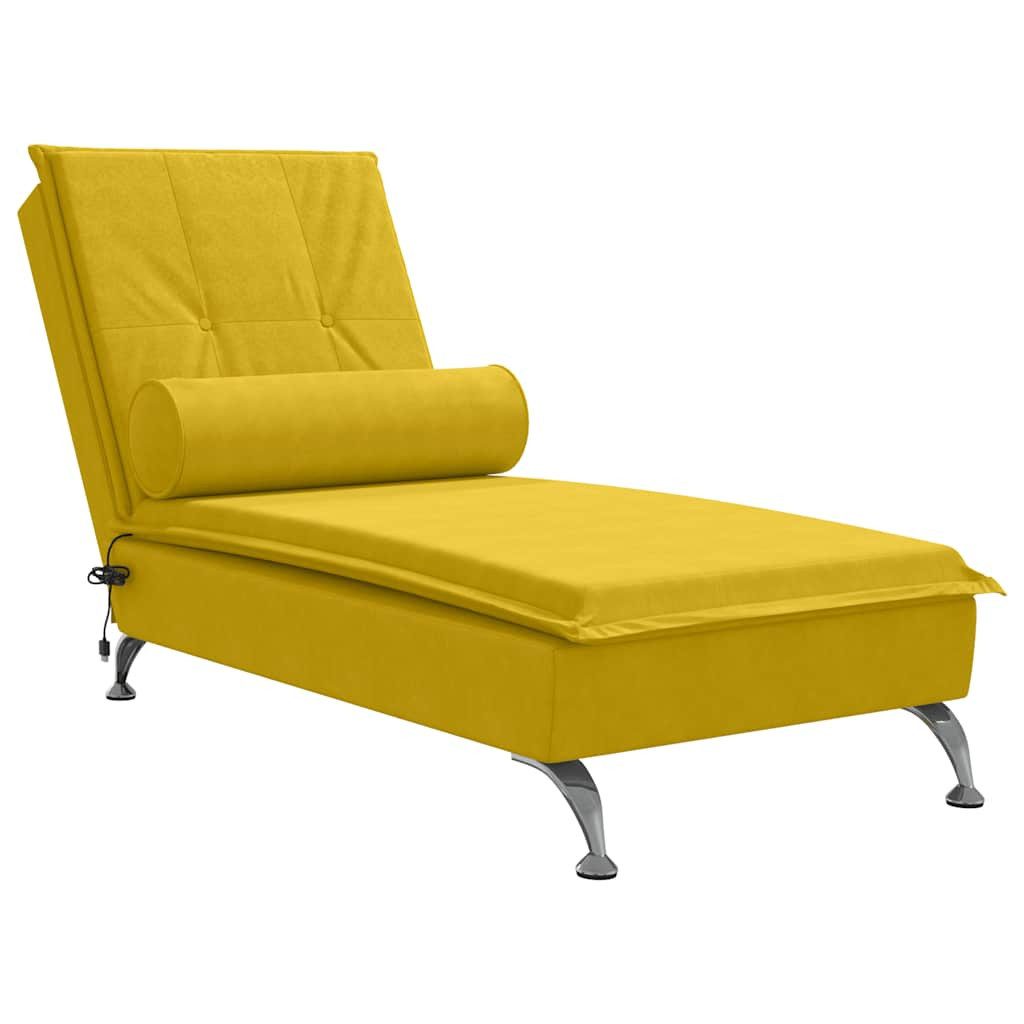 vidaXL Chaiselongue Massage-Chaiselongue mit Nackenrolle Gelb Samt, 1 Teile