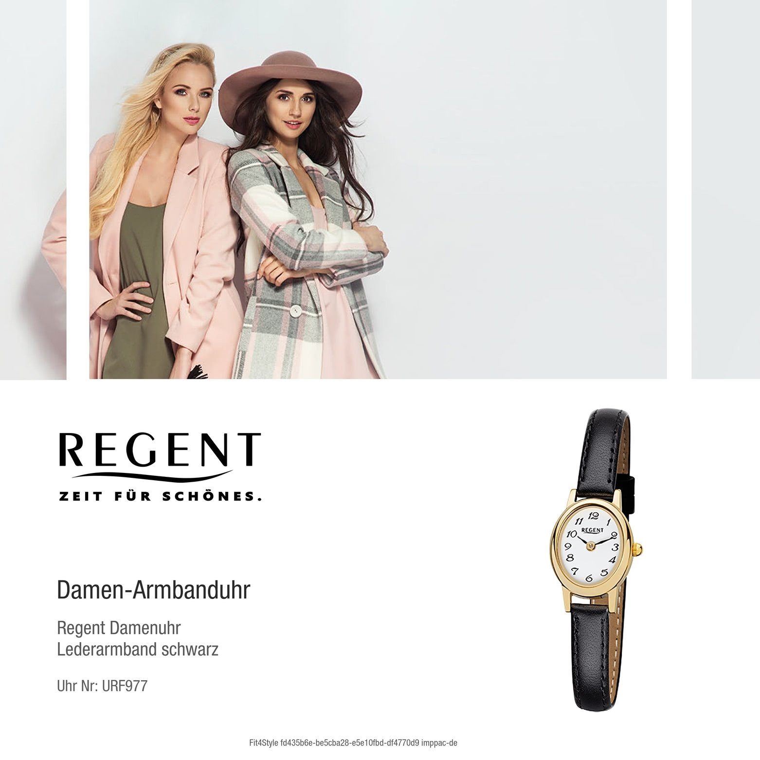 Regent Quarzuhr Regent Damen-Armbanduhr schwarz Analog, (Analoguhr), Damen Armbanduhr oval, klein (ca. 18x21mm), Lederarmband