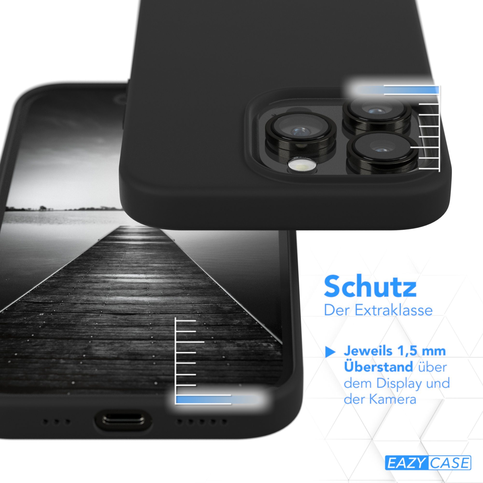 EAZY CASE Handyhülle Premium Silikon Case für Apple iPhone 14 Pro 6,1 Zoll, Hülle mit Kameraschutz Bumper Silikonhülle stoßfest Slimcover Schwarz
