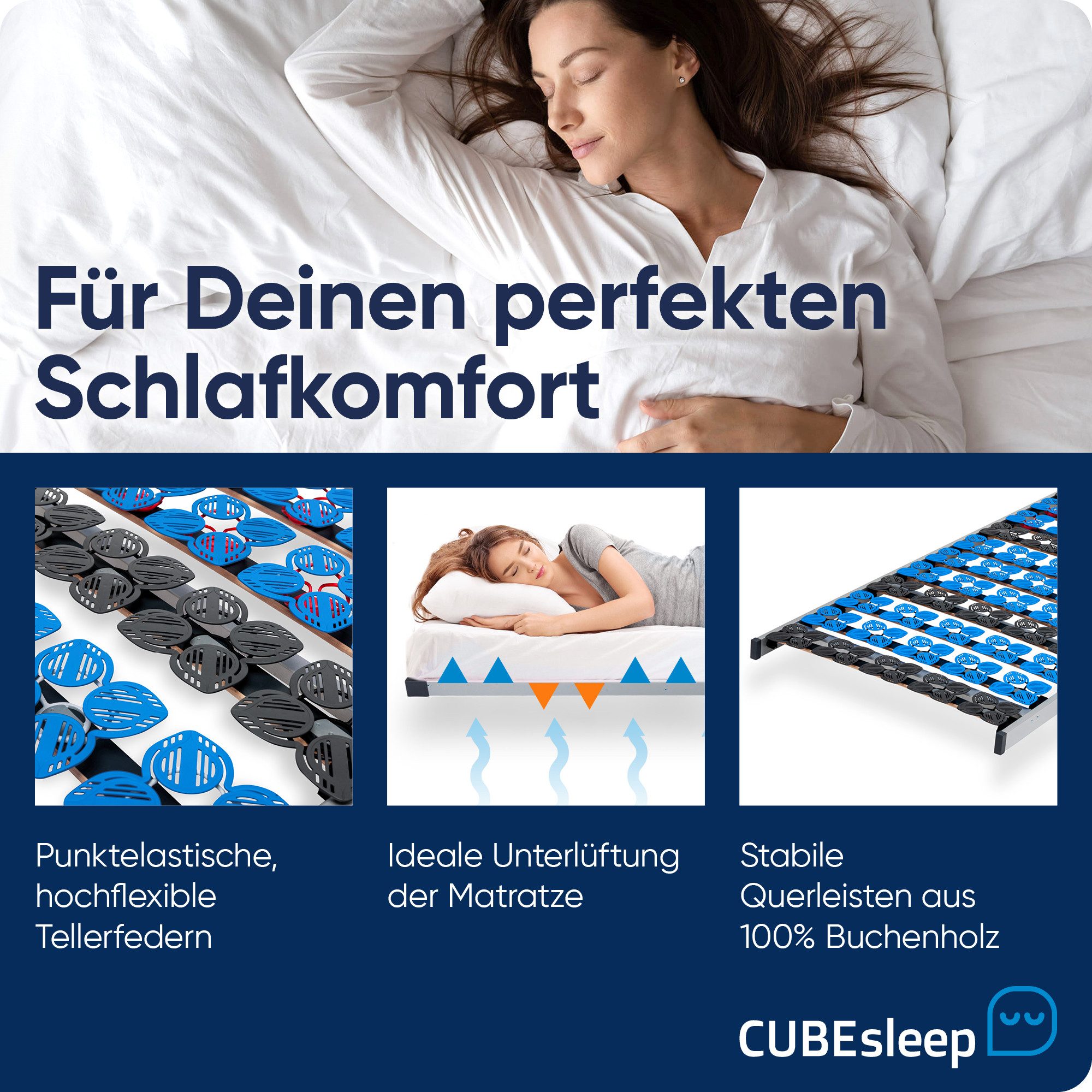 Lattenrost Cloud NV, CUBEsleep, Kopfteil nicht verstellbar, Fußteil nicht verstellbar, 7 Liegezonen Tellerfeder-Rahmen, fertig montiert, Made in Germany