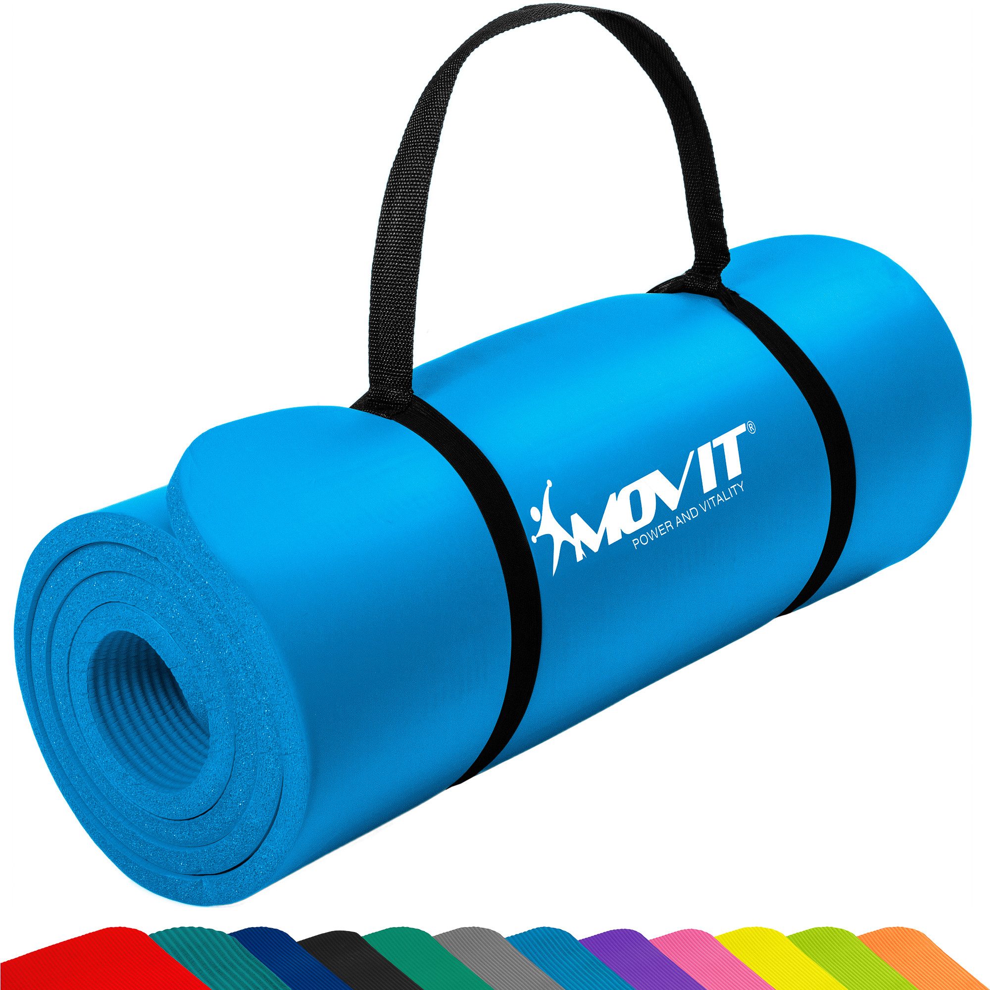 MOVIT Yogamatte XXL Pilates Gymnastikmatte, Yogamatte, Training (Schadstoffgeprüft, mit Verschlussband), 190x100x1,5cm oder 190x60x1,5cm oder 183x60x1,0cm, Größen-, Farbwahl