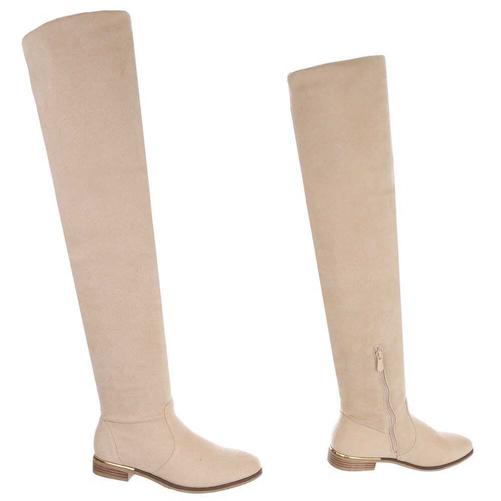 Ital-Design Elegante Overknee-Stiefel aus weichem Material für Damen Stiefel (90727016) Blockabsatz Overknees in Beige