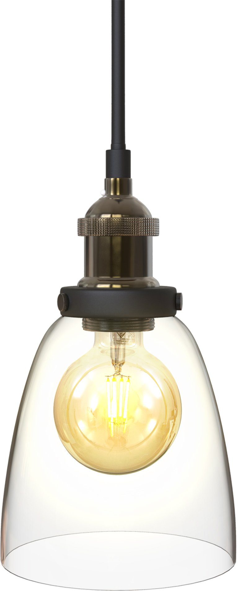 Pendellampe, Fassung, Pendelleuchte Leuchtmittel, B.K.Licht Glasschirm, 1-flammig, 60W) Leuchtmittel Retro ohne Ohne BK_PL1097 ( 120cm, max. E27 Länge: