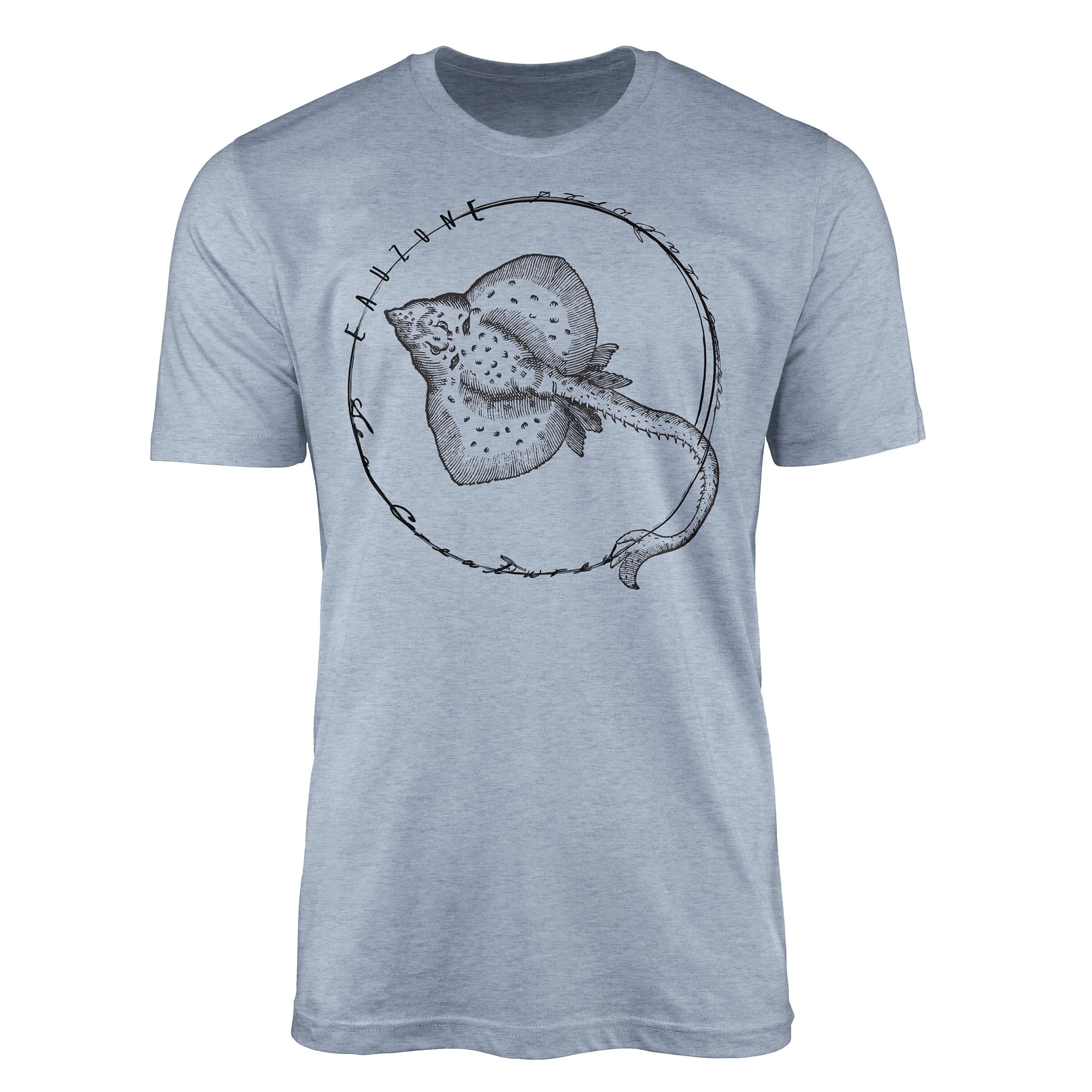 Sinus Art T-Shirt T-Shirt Tiefsee Fische - Serie: Sea Creatures, feine Struktur und sportlicher Schnitt / Sea 096 Stonewash Denim