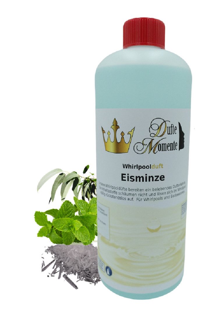 Dufte Momente Badezusatz Whirlpool Duft Eisminze (Eukalyptus, Menthol, Minze) 1000ml, vegan und ohne Tierversuche, kein Schaum
