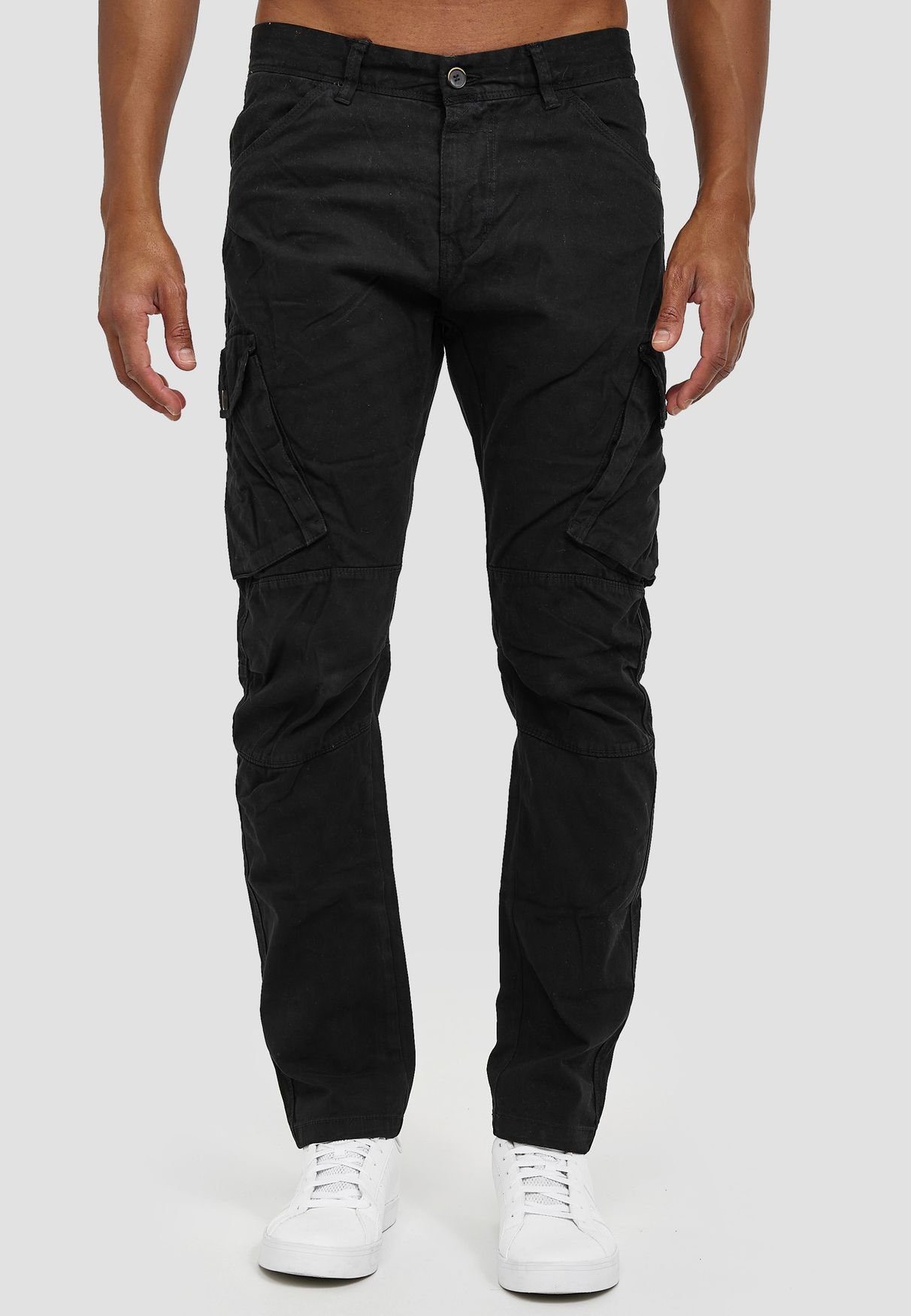 Giani 5 Cargohose Cargo Stoff Hose Straight Leg Jogger Pants Chino Freizeithose (1-tlg) 3949 in Schwarz