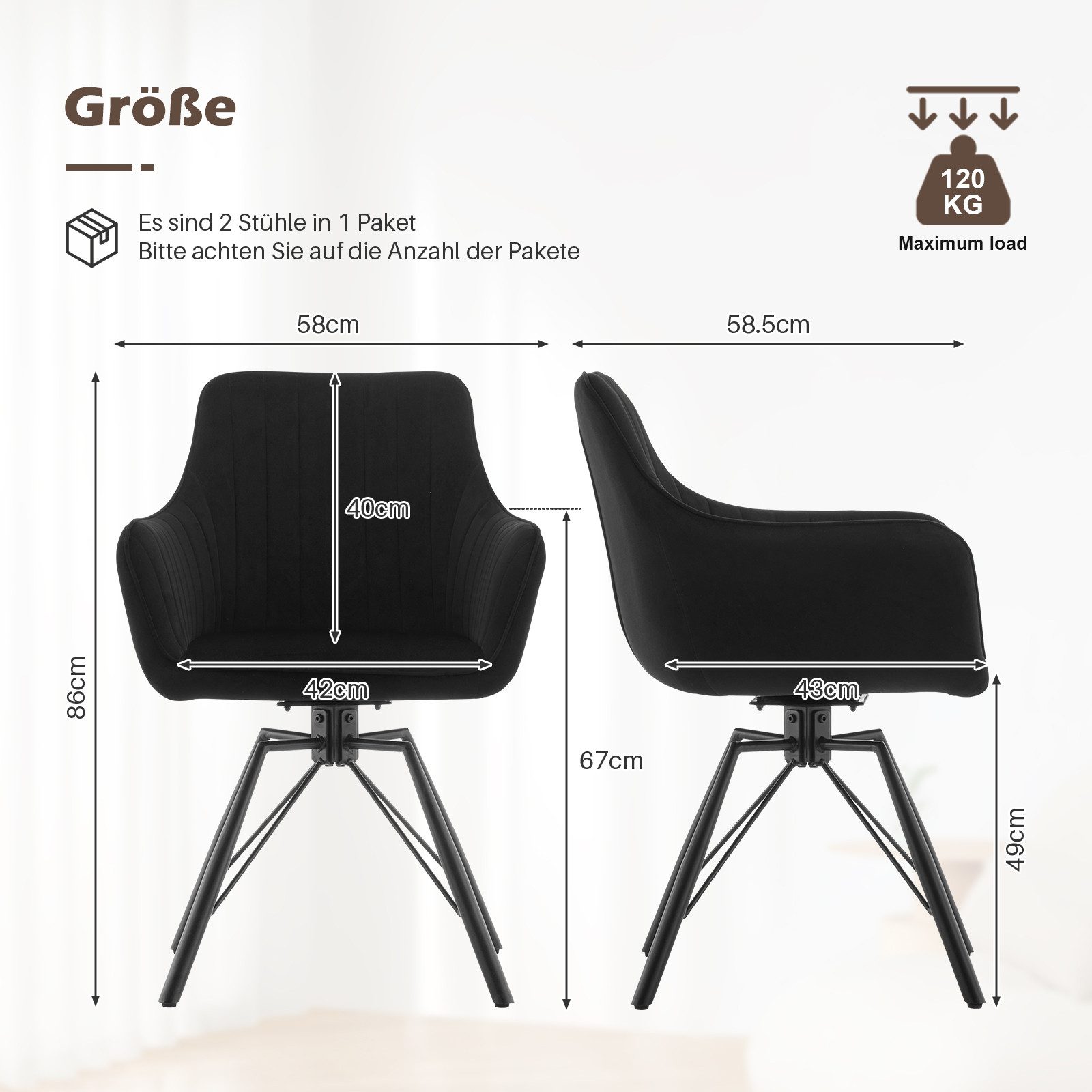 Ofcasa Esszimmerstuhl Küchenstuhl (2er Set), Samt-Drehstuhl günstig online kaufen