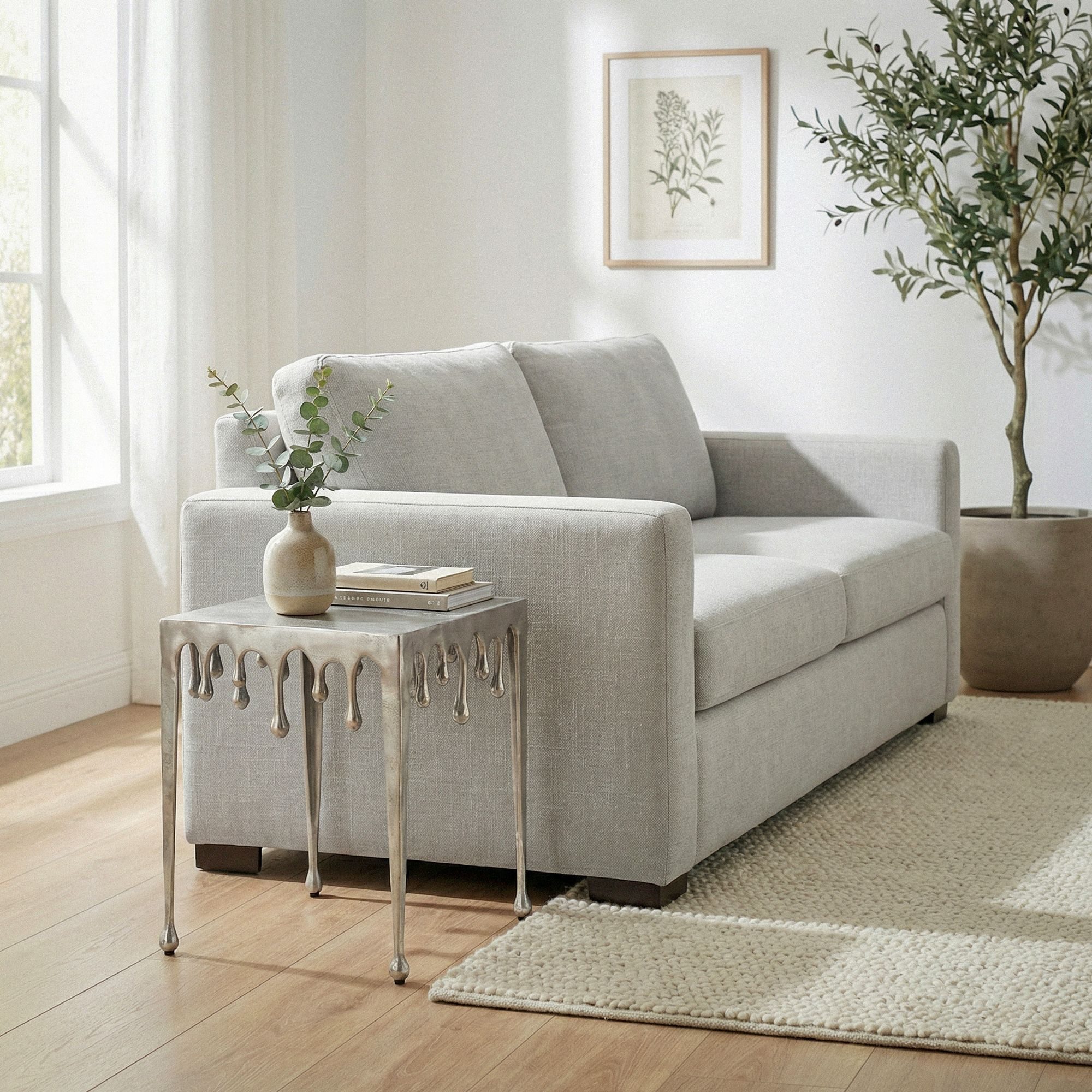 FINEBUY Beistelltisch FB77620 Anstelltisch Silber Tropfen Tisch Wohnzimmertisch Aluminium (Außergewöhnliche Struktur als Designhighlight), Moderner Wohnakzent mit skulpturaler Form