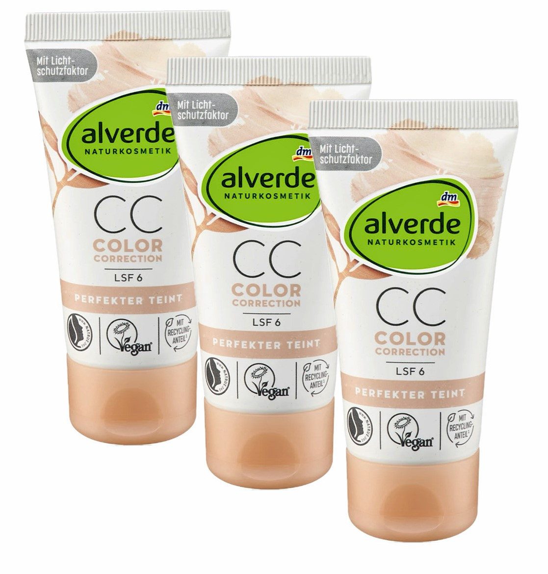 Getönte Gesichtscreme cc Color Correction Perfekter Teint LSF 6 - 3 x 50 ml