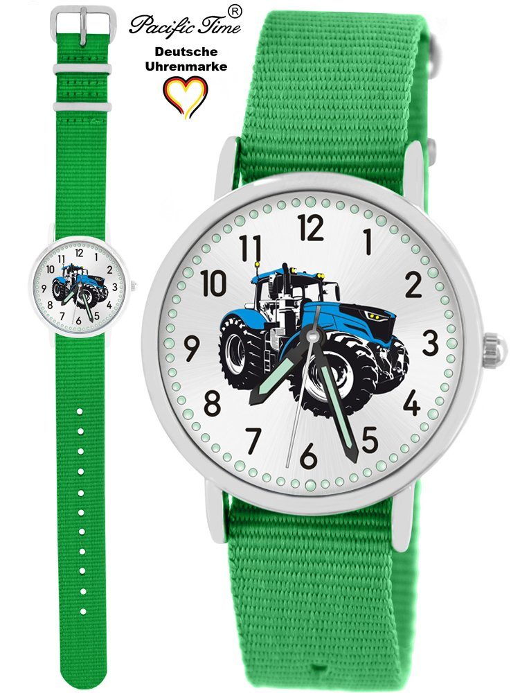 Pacific Time Quarzuhr Kinder Armbanduhr Traktor blau Wechselarmband, Mix und Match Design - Gratis Versand grün