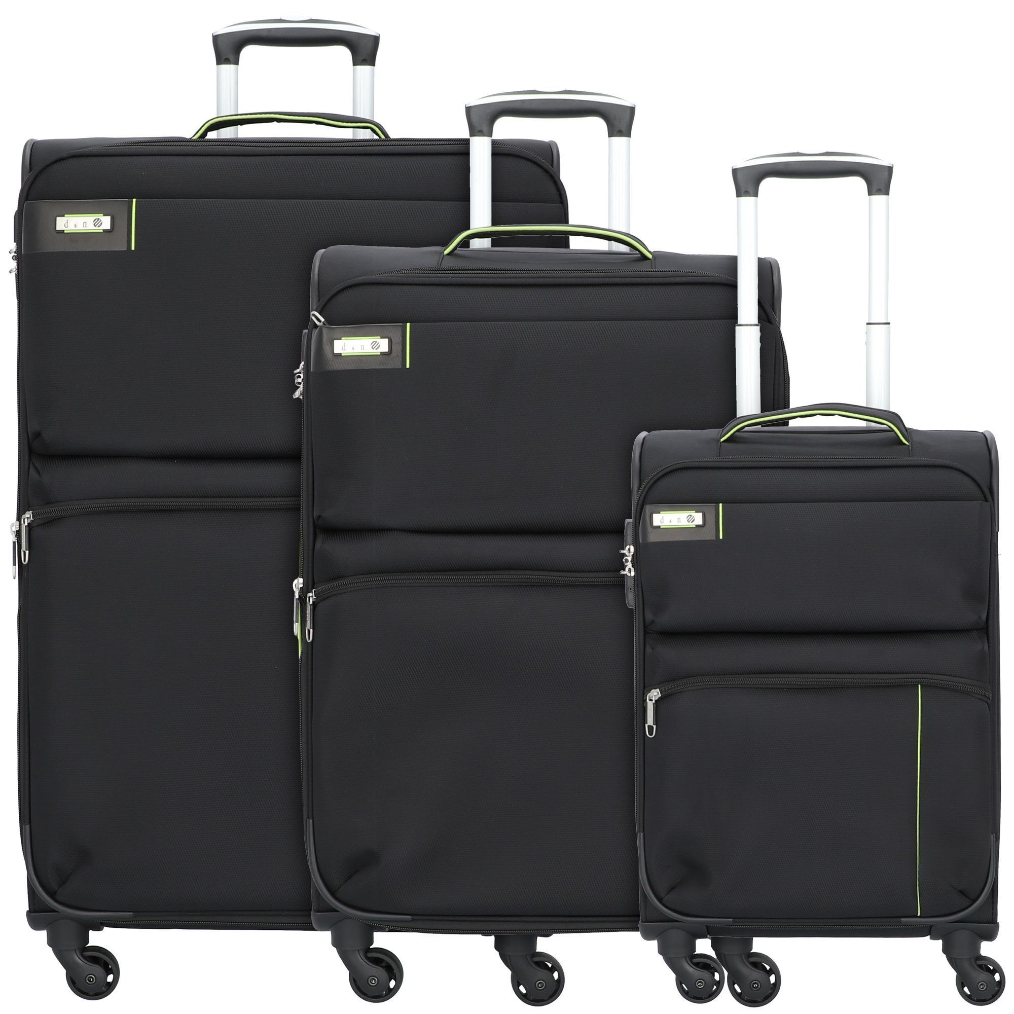 D&N Trolleyset Travel Line 6704, 4 Rollen, (3-teilig, 3 tlg), Nylon schwarz