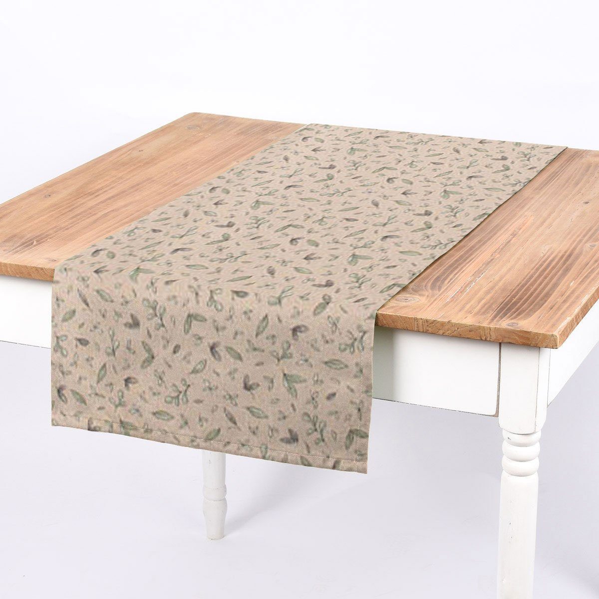 SCHÖNER LEBEN. Tischläufer SCHÖNER LEBEN. Tischläufer Blätter natur grün 40x160cm, handmade