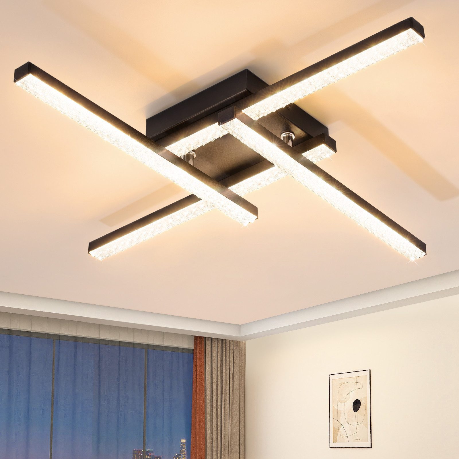Nettlife LED Deckenleuchte Wohnzimmer Schwarz Kristall günstig online kaufen