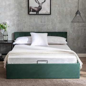 EXTSUD Bett Bett mit Bettkasten Samt-Stoff Polsterbett, Lattenrost Doppelbett Stauraum Holzfuß