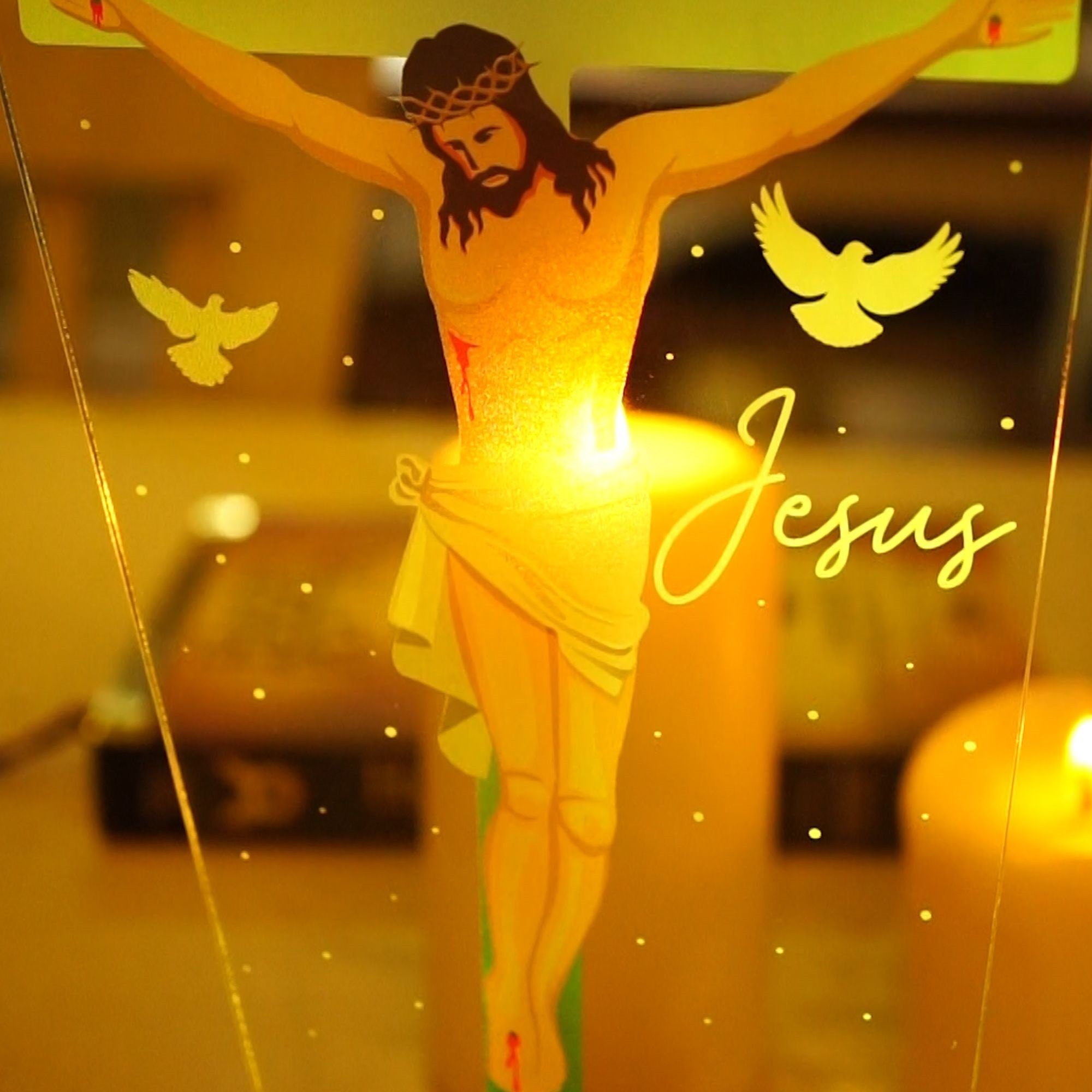 Geschenkelampe LED Nachttischlampe Jesus Christus 3D UV Druck Farbige Nachtlicht Christliches Geschenk, Leuchte 7 Farben fest integriert, Geschenk für Oma, Mama – Bild 3 von 5