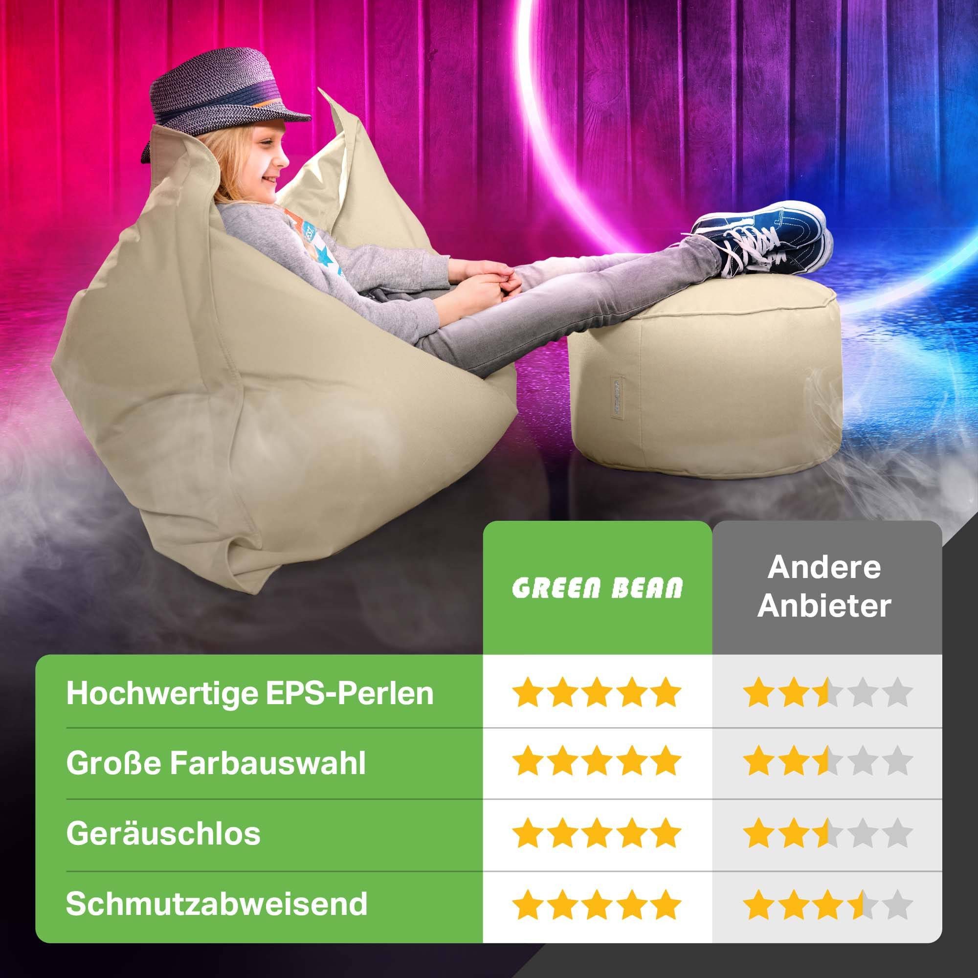 Green Bean Pouf Sitzsack-Hocker Pouf Stay 45x25cm (Sitzsack-Hocker 45x25cm mit EPS-Perlen Füllung -, Fußhocker Fußkissen Sitz-Pouf für Sitzsäcke), die ideale Er – Bild 5 von 5