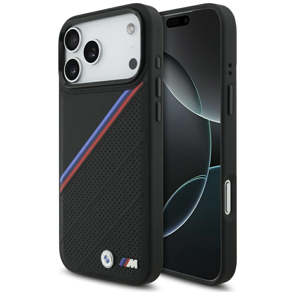 BMW Handyhülle Case iPhone 17 Pro Max MagSafe Kunstleder schwarz Tricolor Logo Metall 6,9 Zoll, Kantenschutz