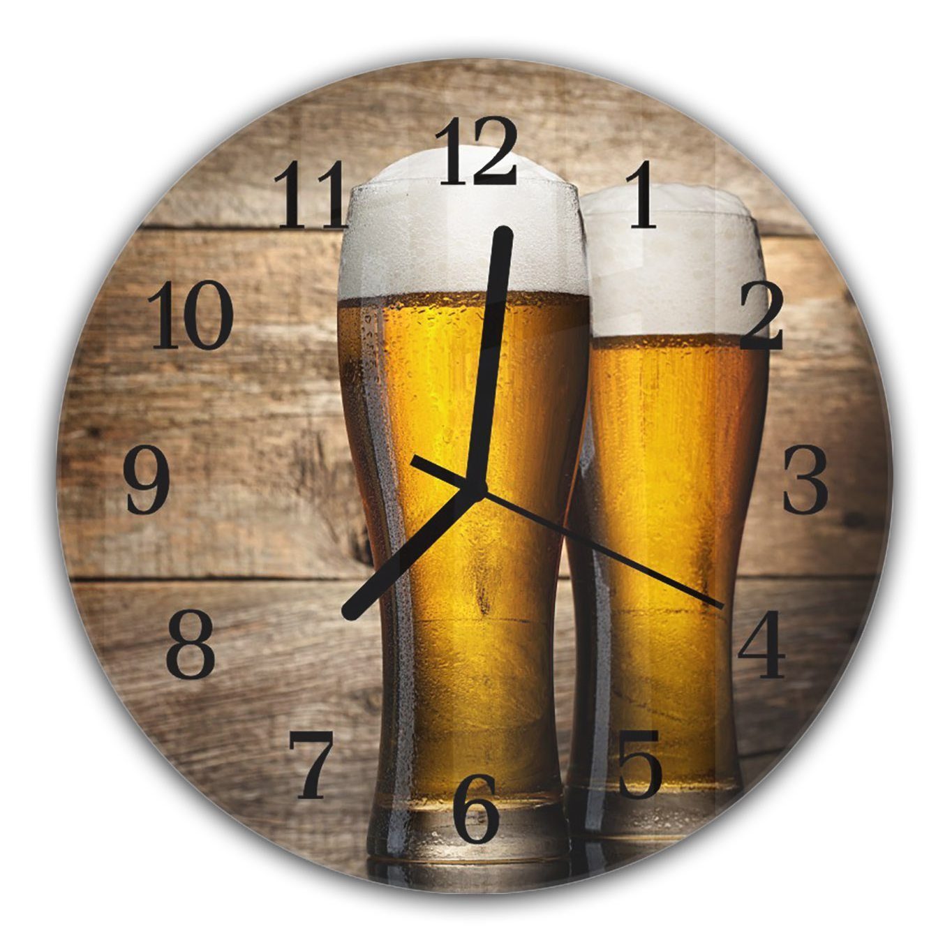 mit Glas Primedeco und Wanduhr 30 mit vor Wanduhr Quarzuhrwerk Holzwand Rund cm Durchmesser Motiv - Bierg aus